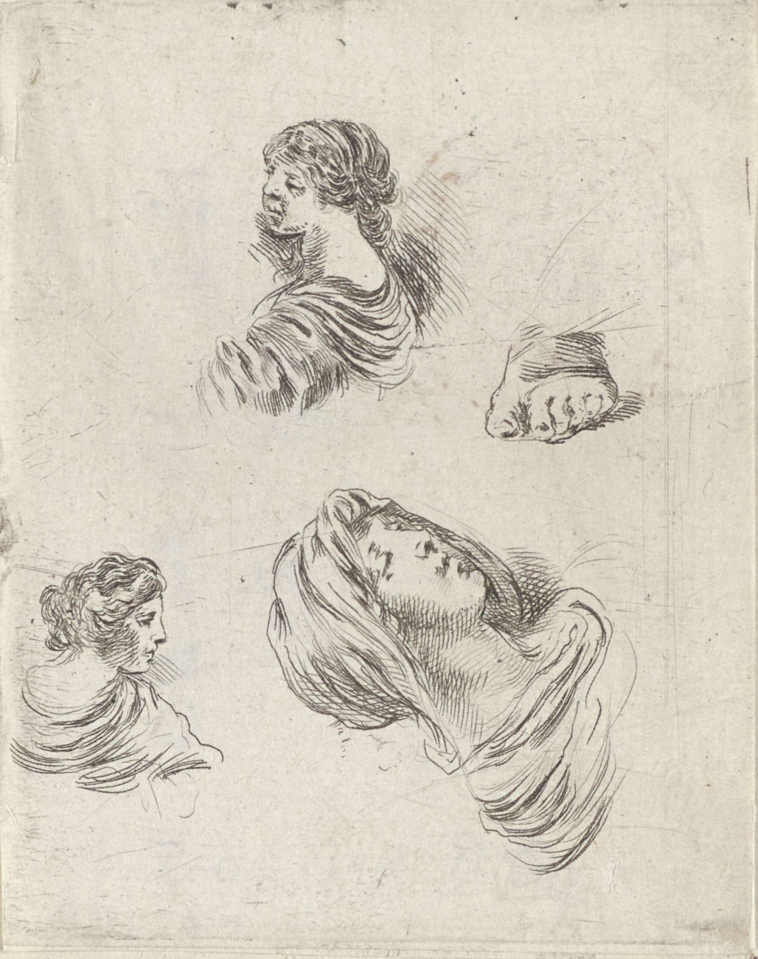 Drie hoofden van vrouwen en een voet by Stefano della Bella