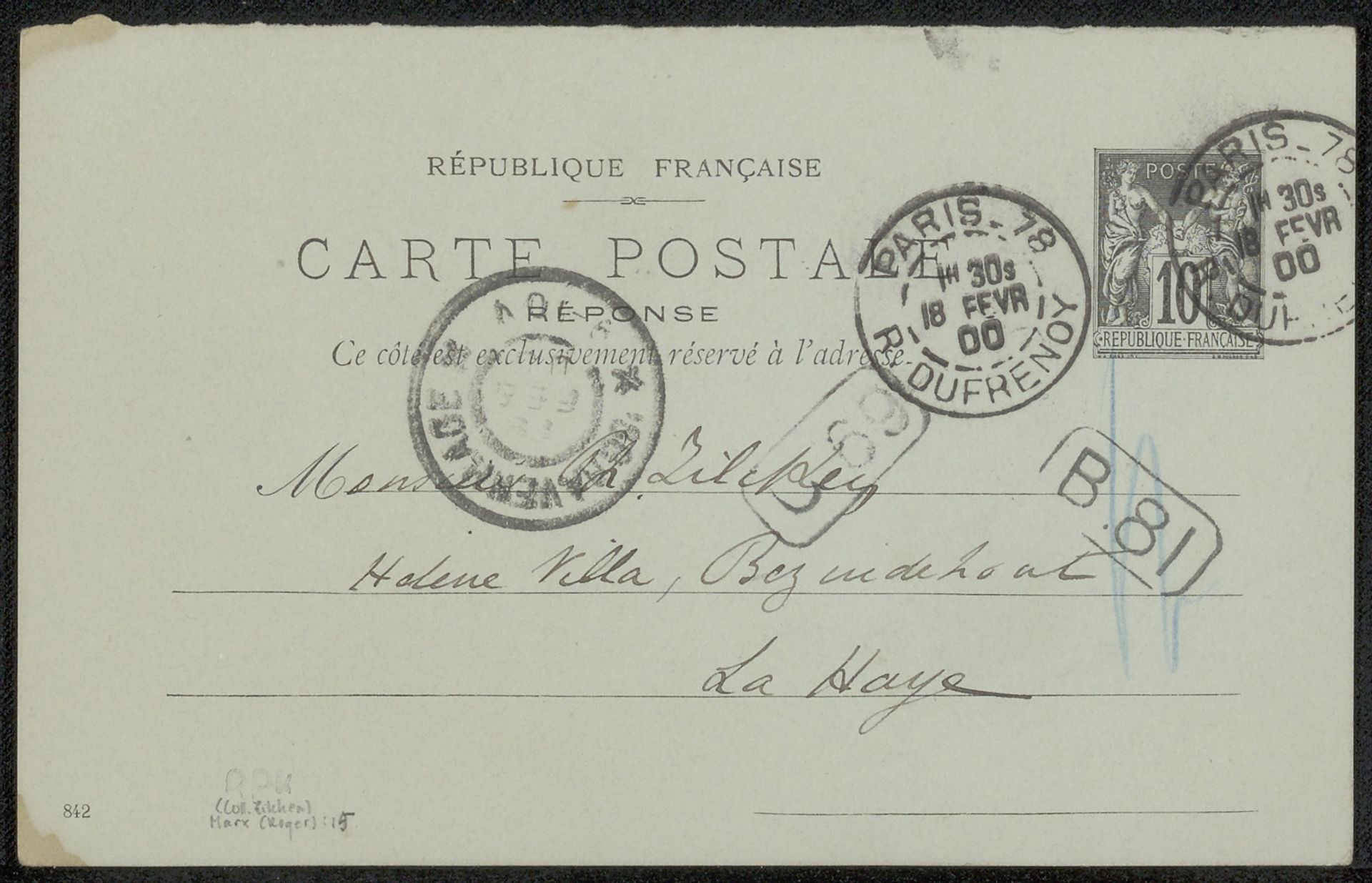 Briefkaart aan Philip Zilcken by Roger Marx