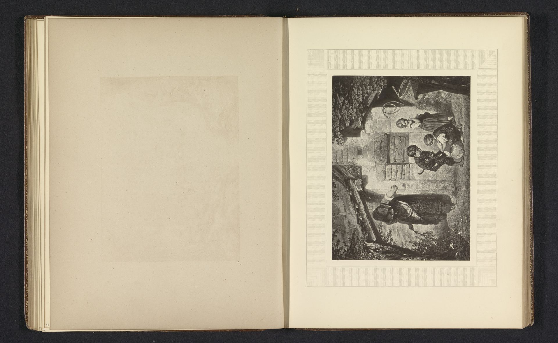 Fotoreproductie van een prent naar een schilderij met kinderen die kattenkwaad uithalen door Q. Becker by Anonymous