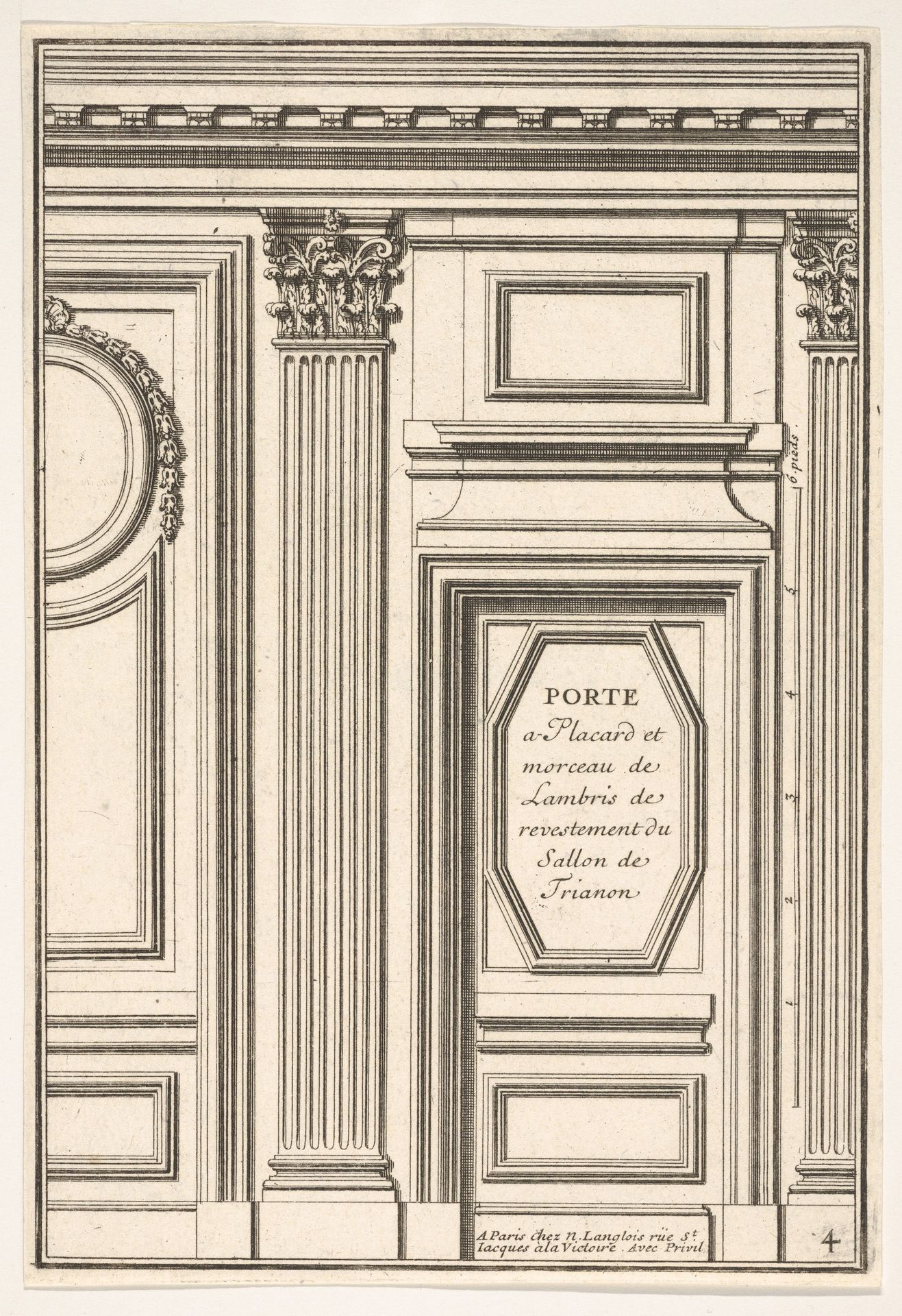Door and Part of the Wainscot in the restored Salon of the Trianon Palace, plate IV from the Series 'Portes a Placard et Lambris', published as part of 'L'Architecture à la Mode' by Jean Le Pautre