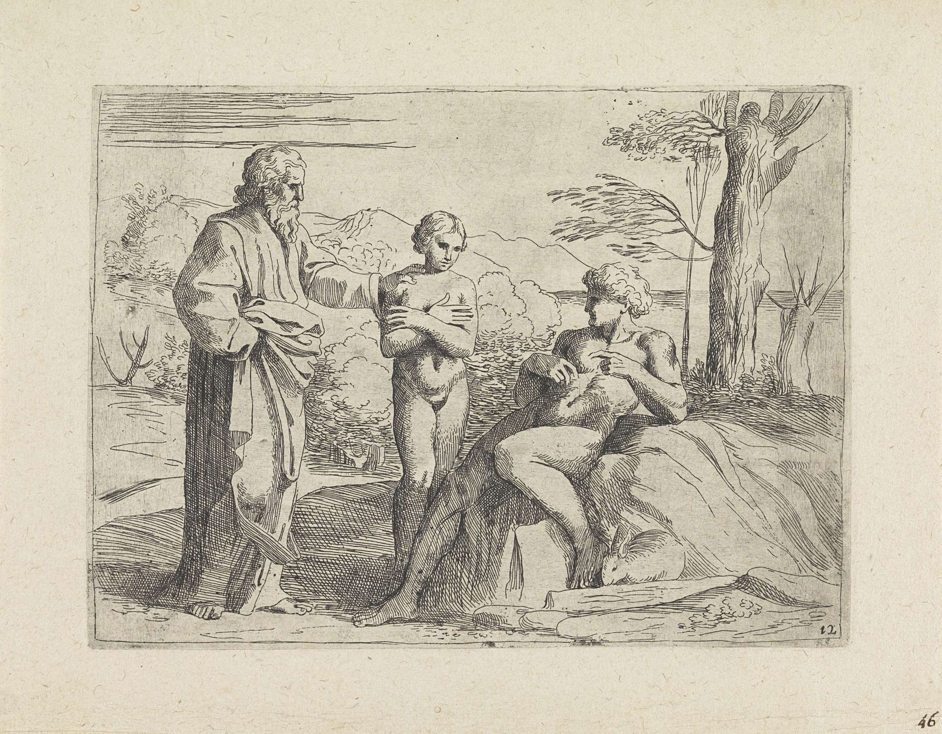 Schepping van Adam en Eva by Giovanni Lanfranco