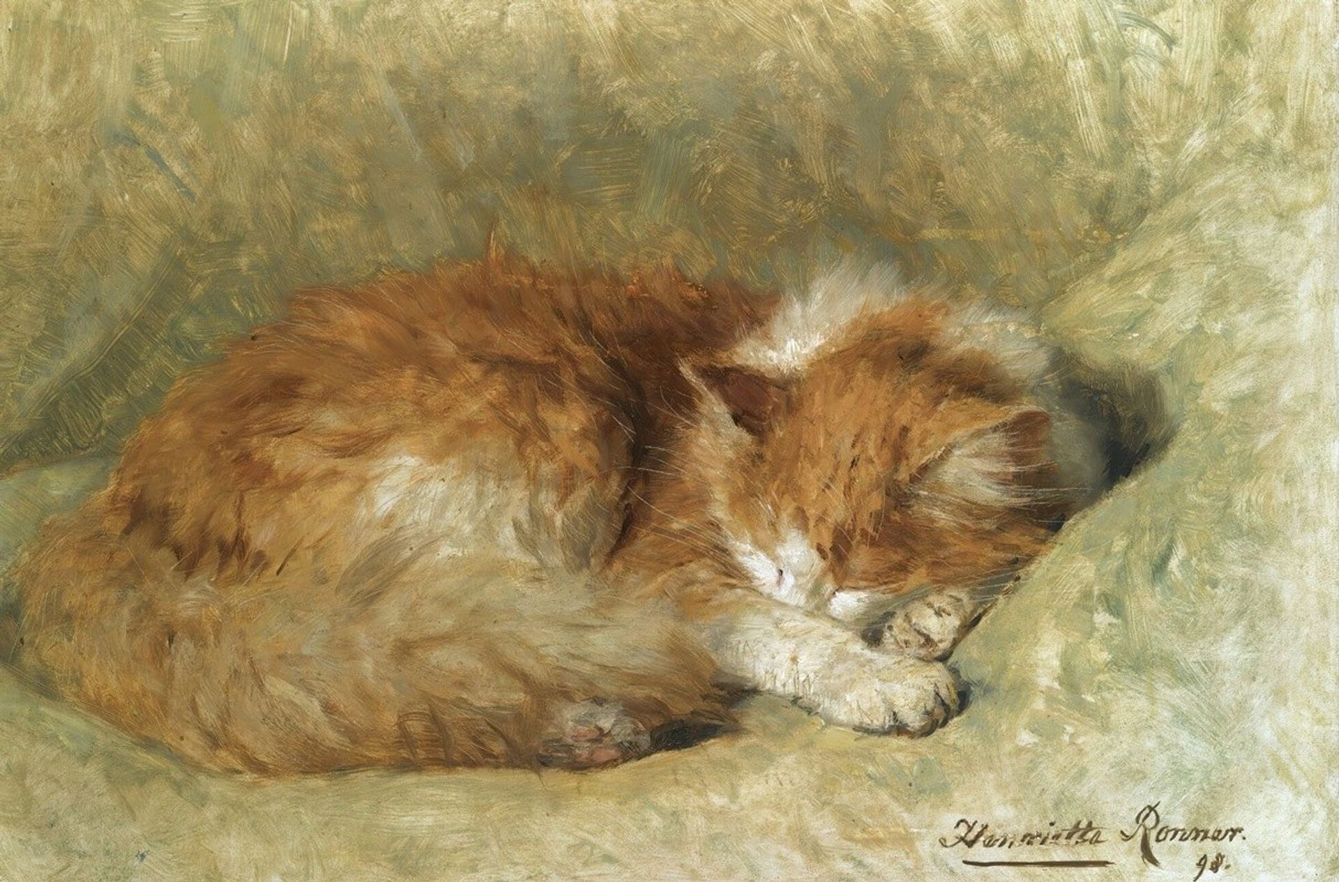 A sleeping cat by Henriëtte Ronner-Knip