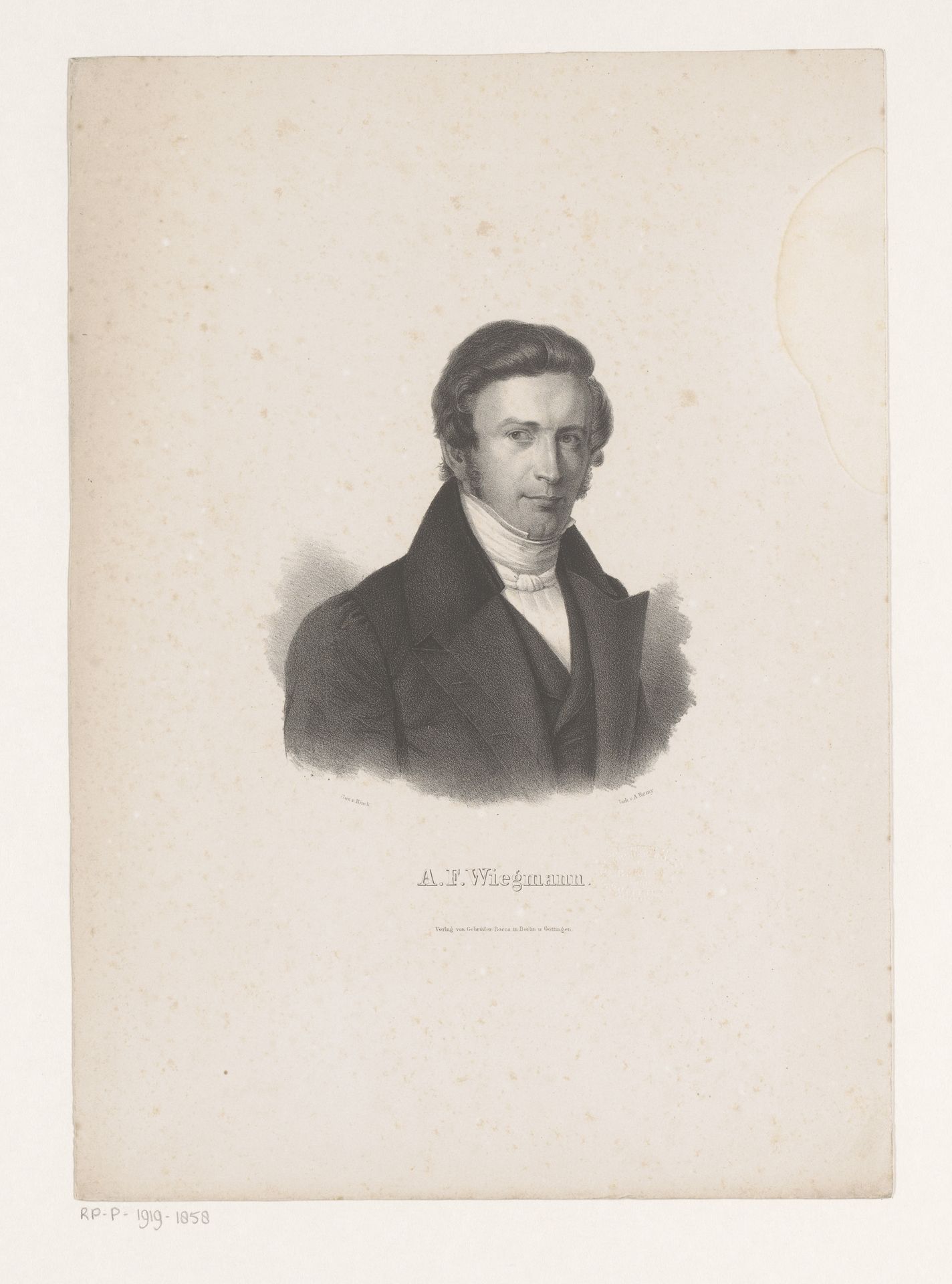 Portret van Arend Friedrich August Wiegmann by Adolph Remy