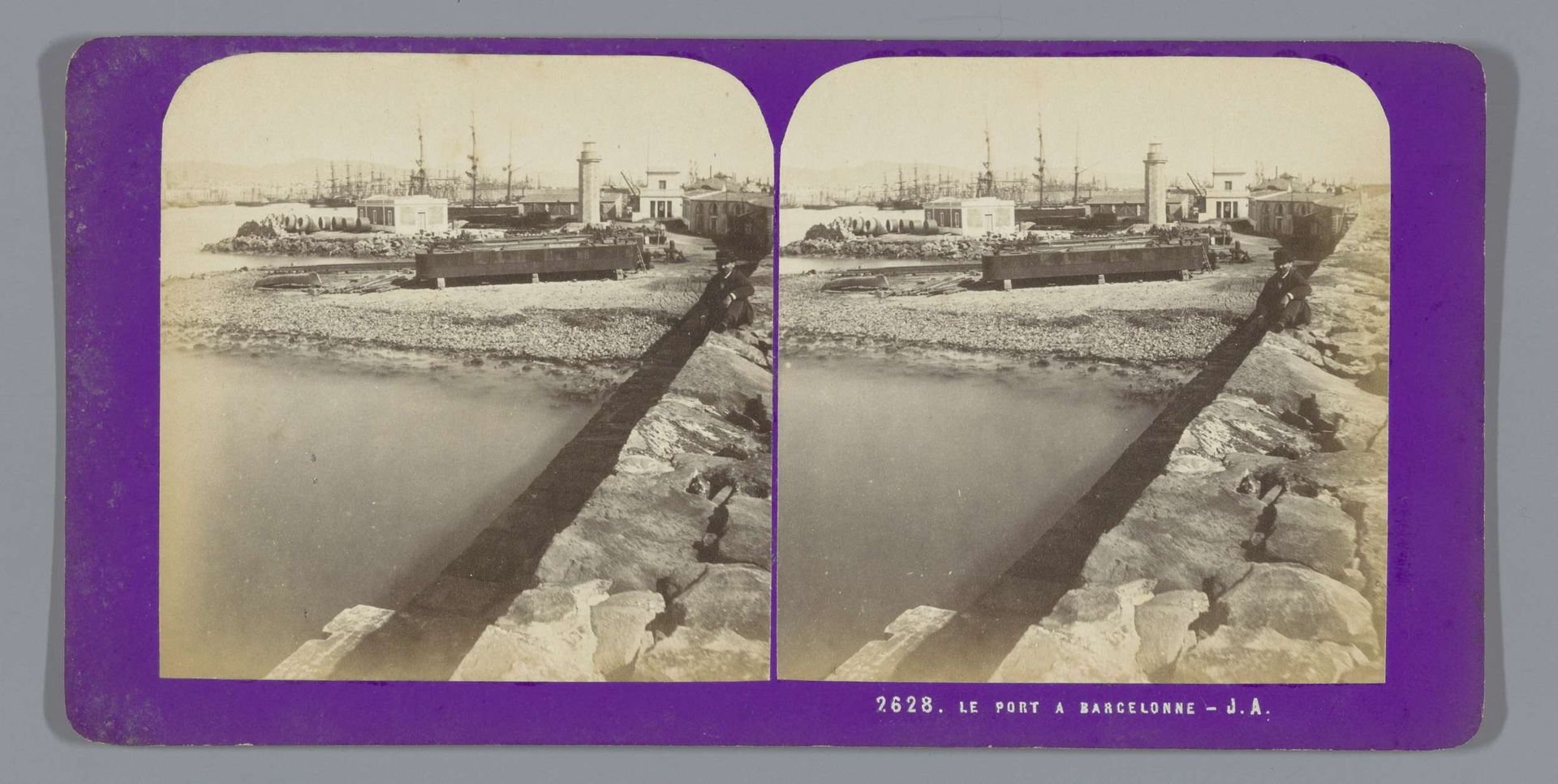 Gezicht op de haven van Barcelona by Jean Andrieu
