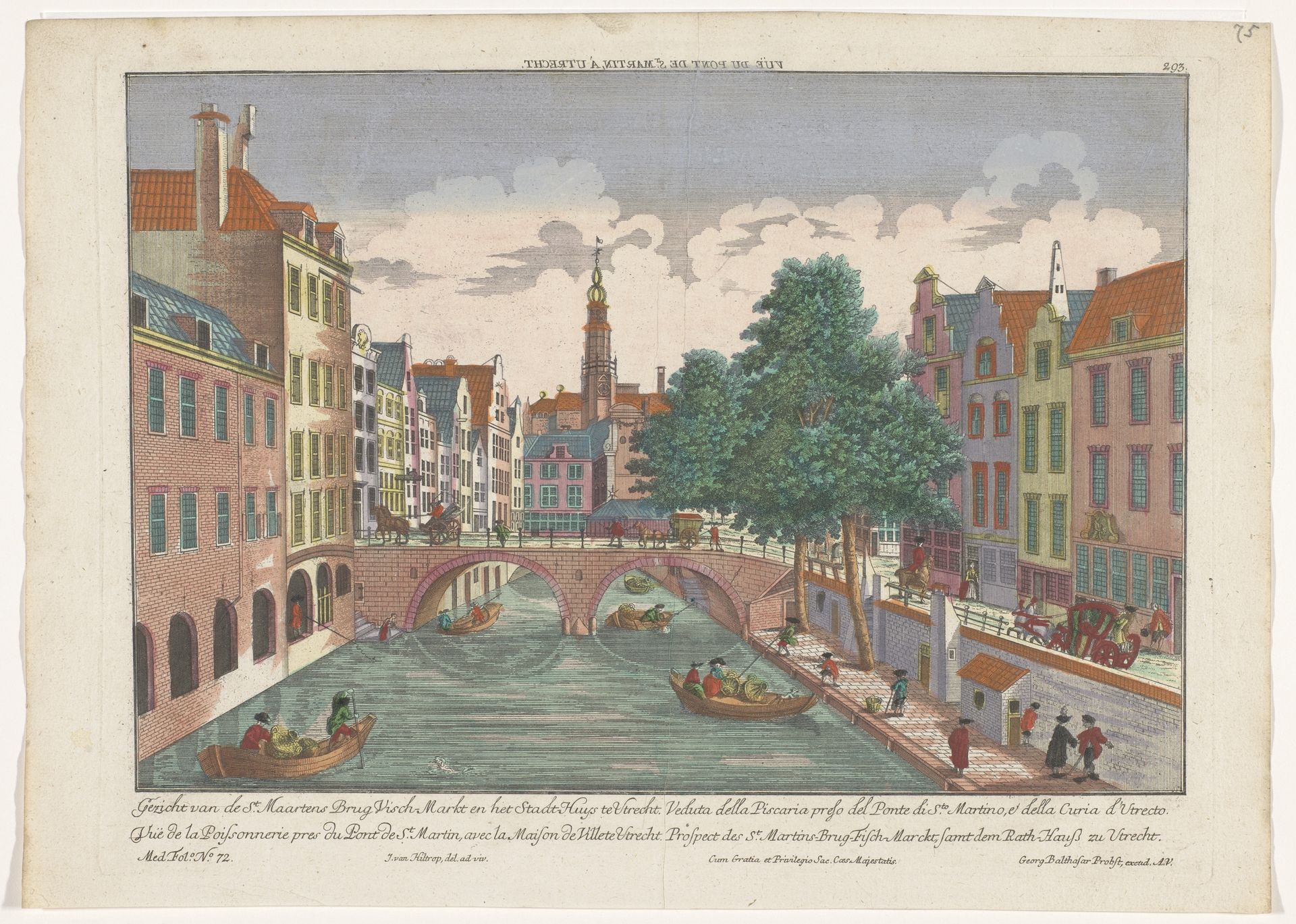 Gezicht op de Maartensbrug over de Oudegracht te Utrecht by Georg Balthasar Probst