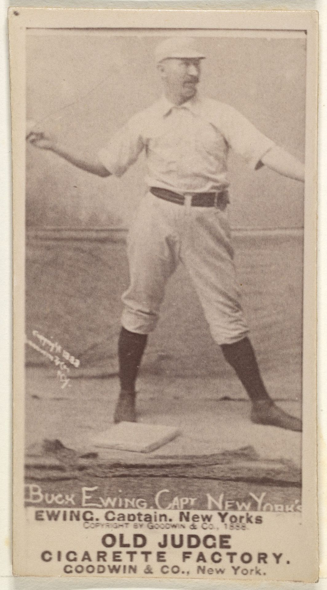 William "Buck" Ewing, Captain and Catcher, New York, from the Old Judge series (N172) for Old Judge Cigarettes by Goodwin & Company