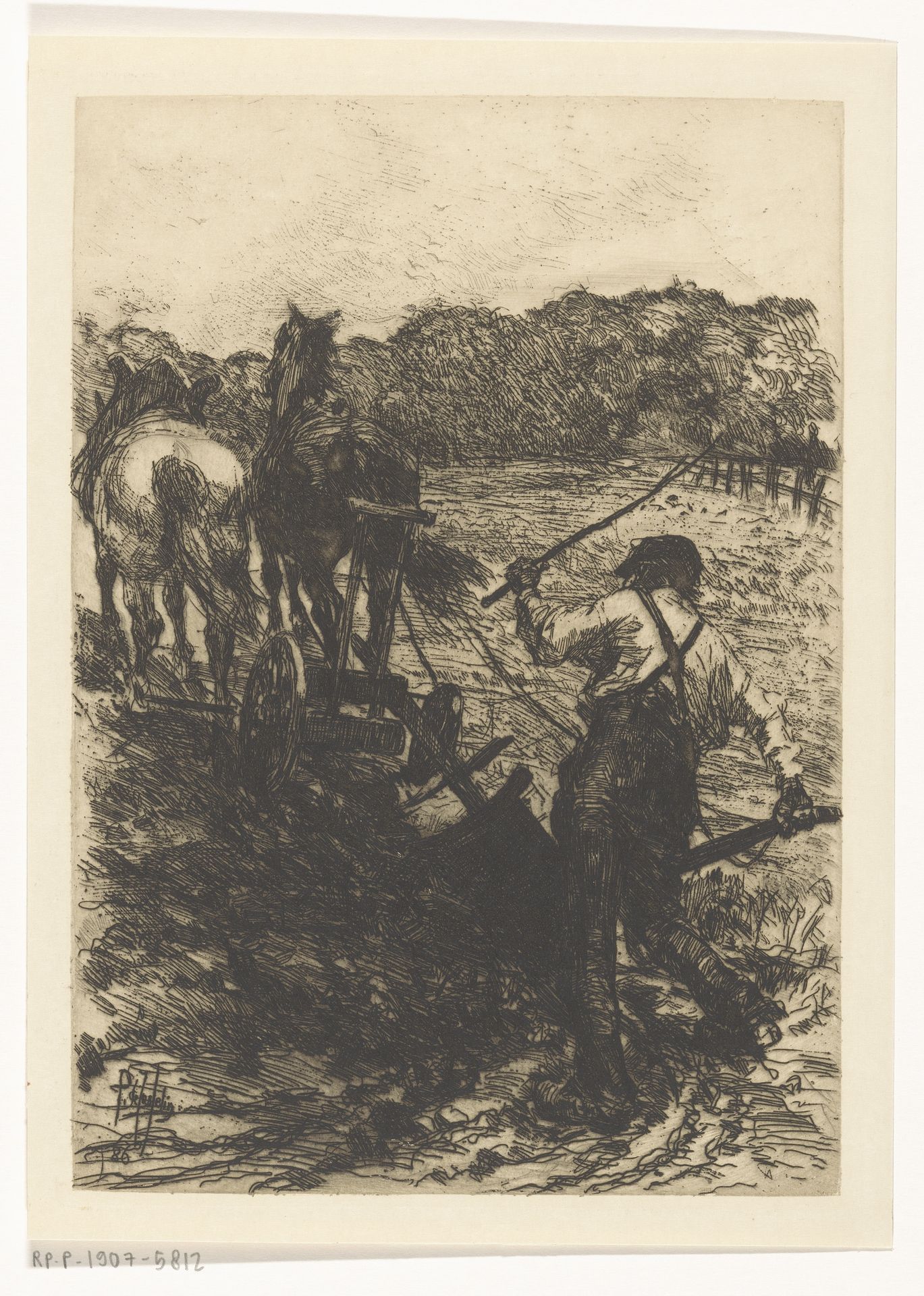 Boer met twee ploegende paarden by Pieter de Josselin de Jong