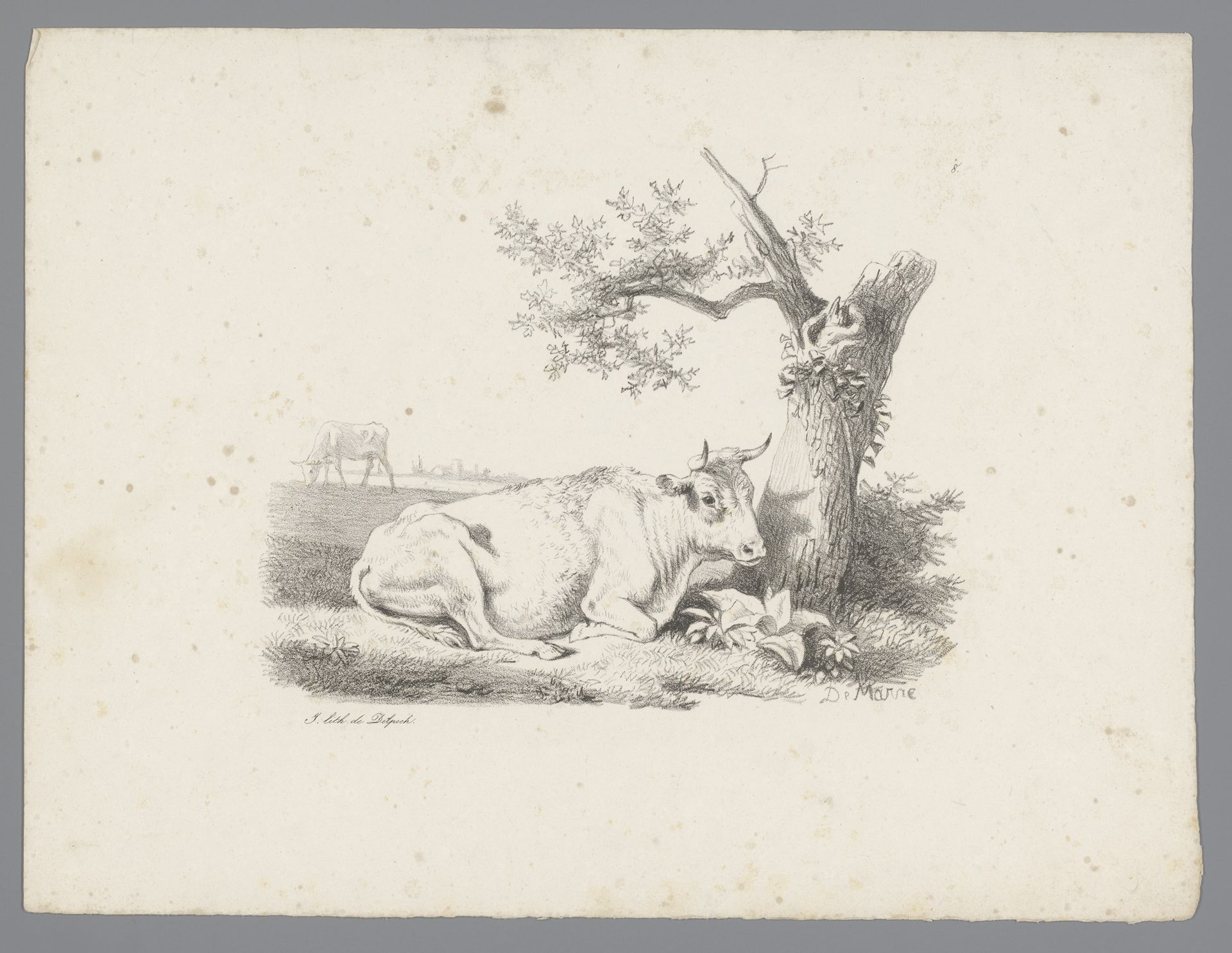 Landschap met rund liggend bij een boom by Jean Louis Demarne