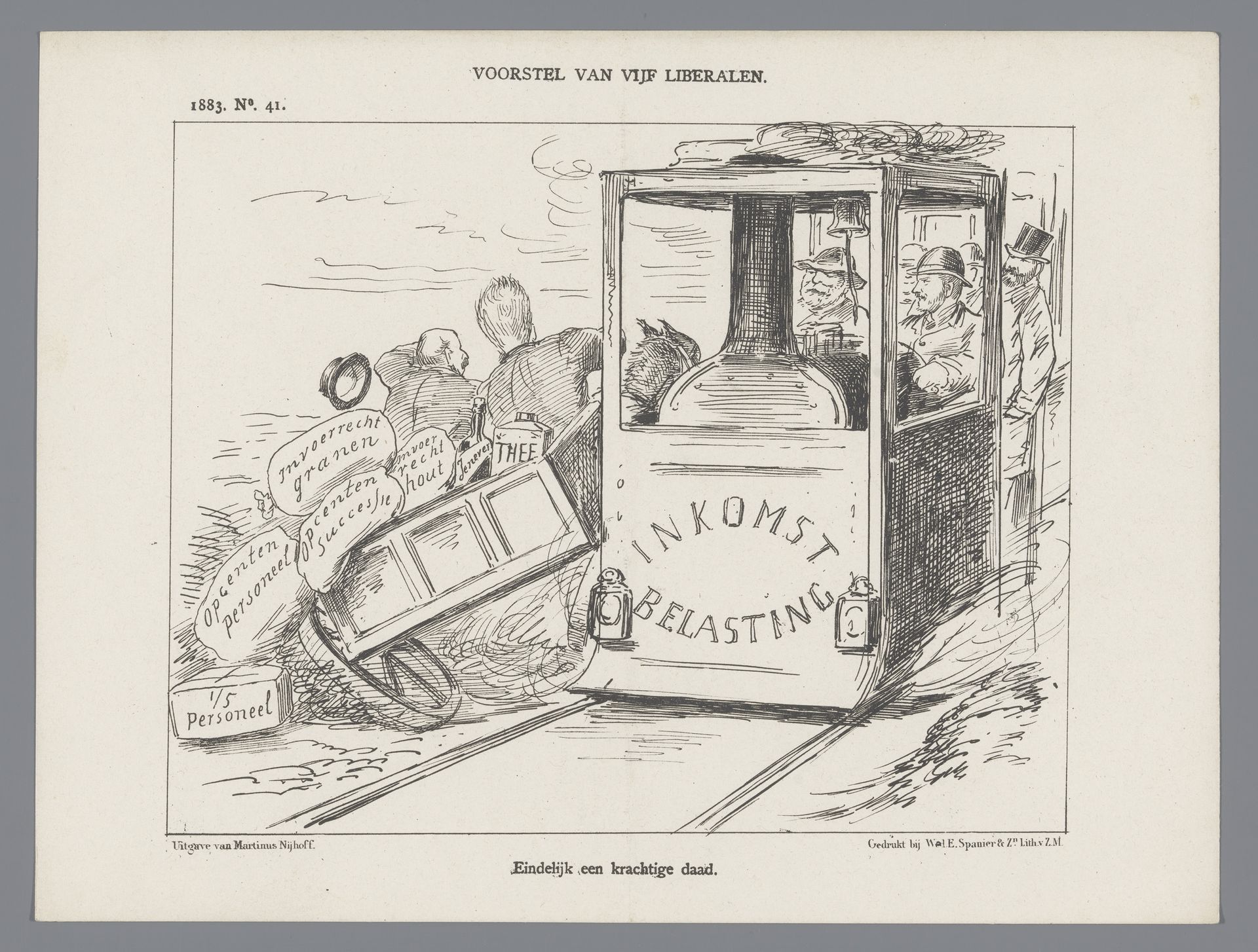 Spotprent op de plannen voor inkomstenbelasting, 1883 by Johan Michaël Schmidt Crans