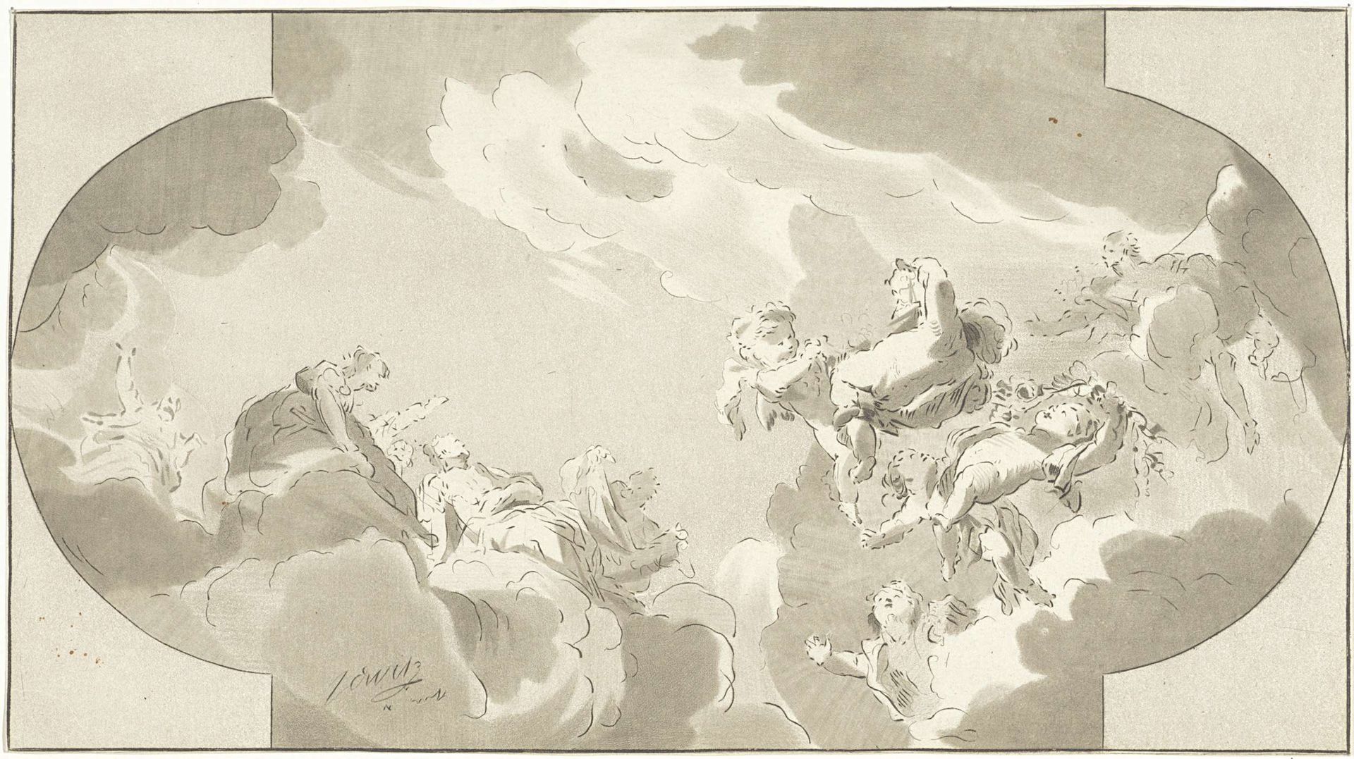 Plafondontwerp met putti by Bernhard Schreuder