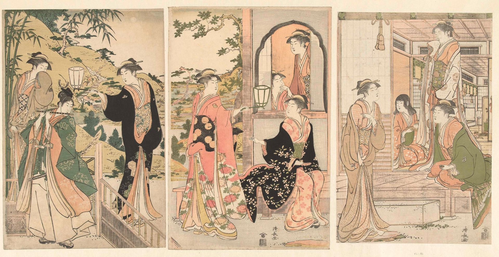 Yoshitsune een serenade brengend aan Joruri hime by Torii Kiyonaga