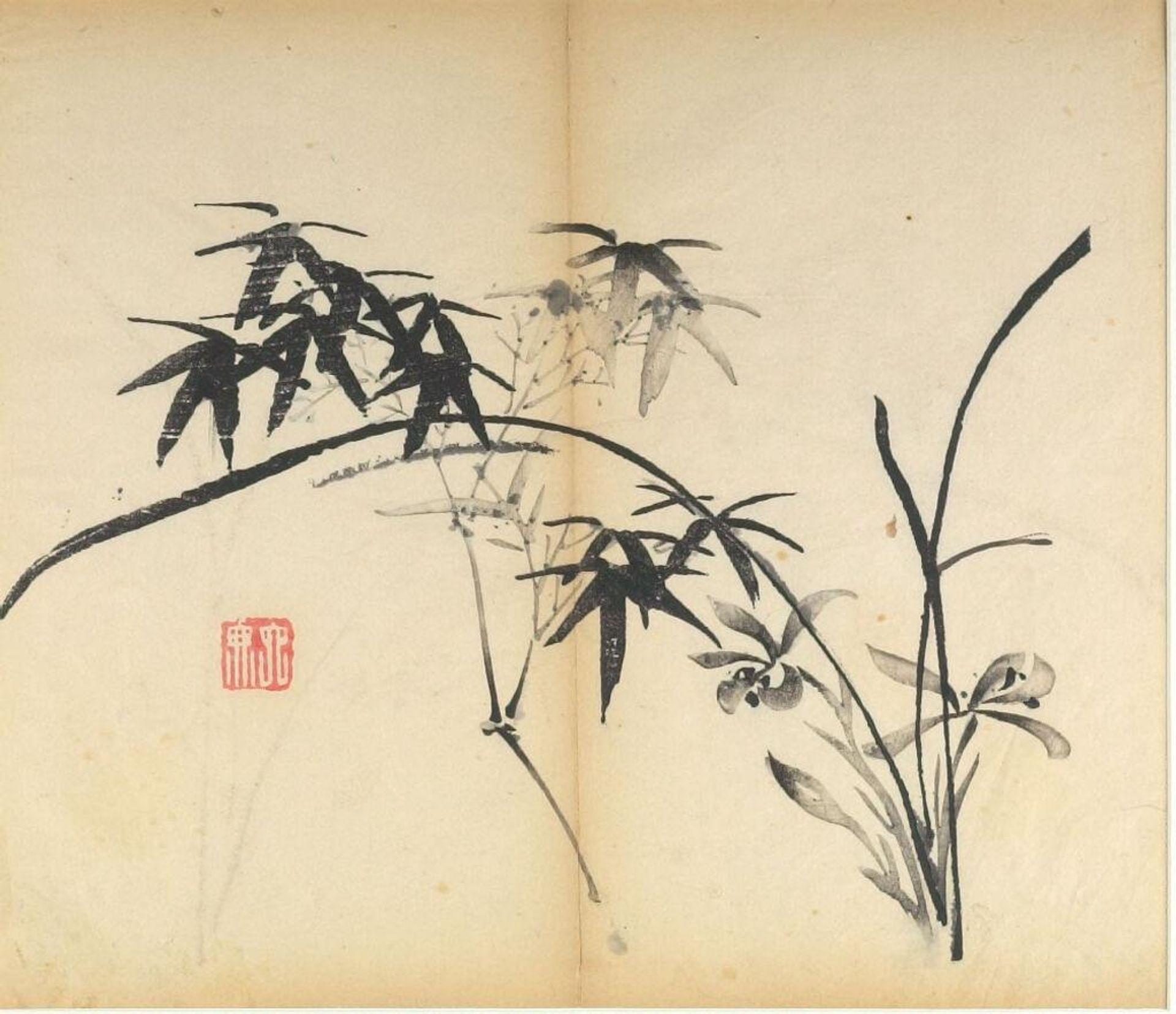 Bamboo and Orchids -- Illustration from the Ten Bamboo Studio Manual of Calligraphy and Painting (Shizhuzhai shuhua pu) by Hu Zhengyan