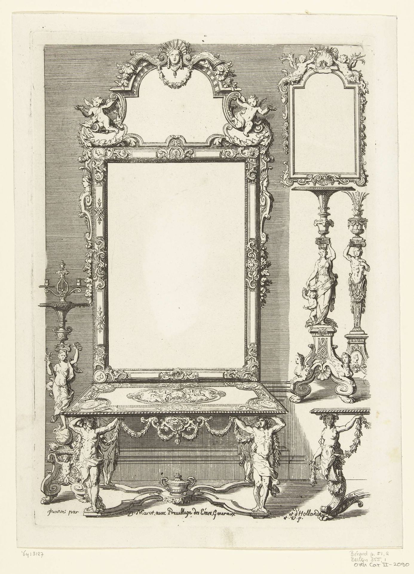 Tafel met grote spiegel by Daniël (I) Marot