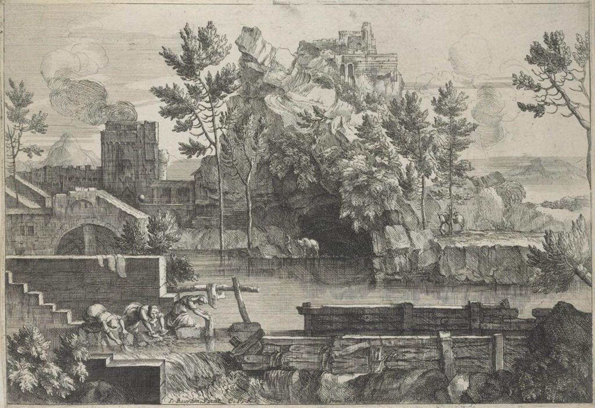 Rocky Landscape (with Women Washing Clothes) by Jacques Prou