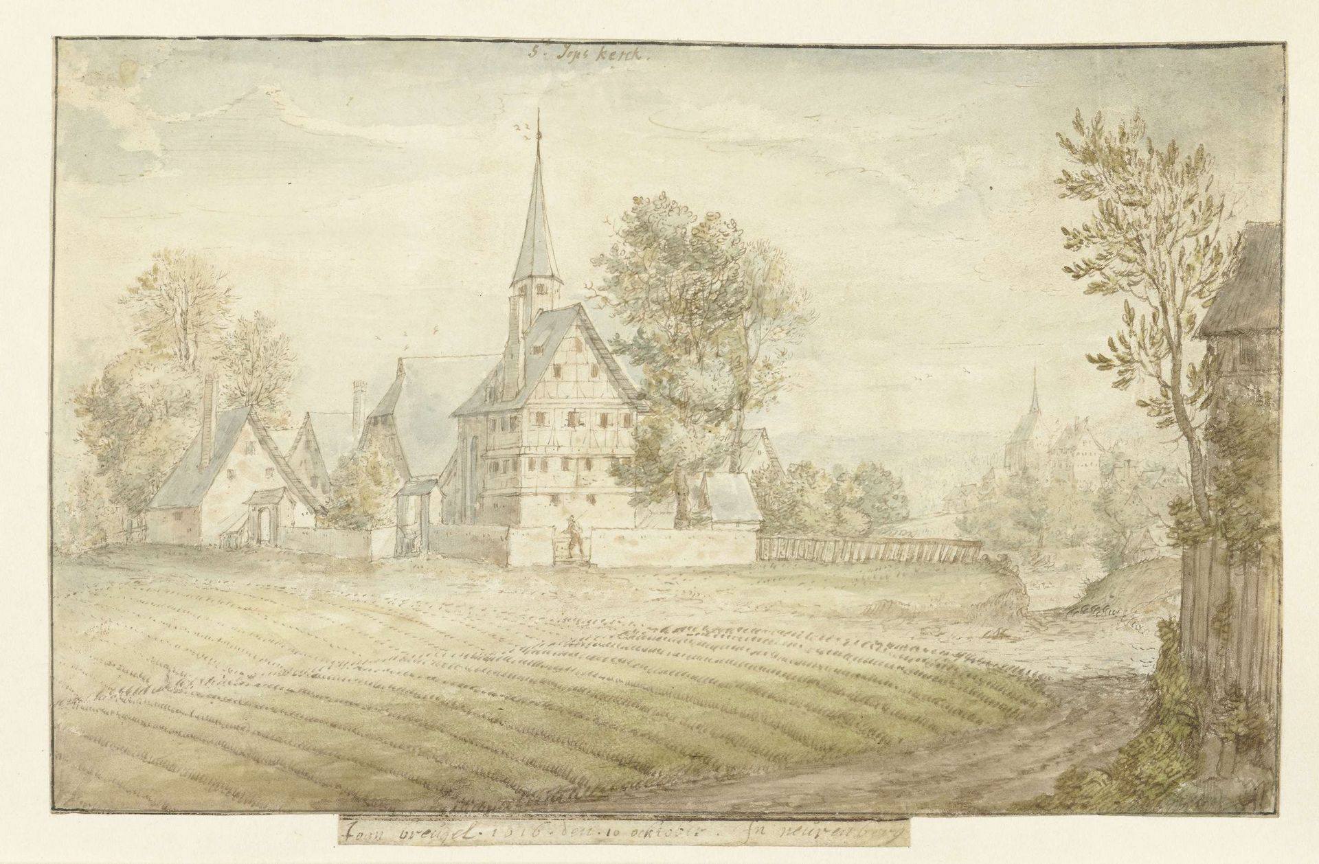 Gezicht op de St.-Jacobskerk te Nürnberg by Jan (II) Brueghel