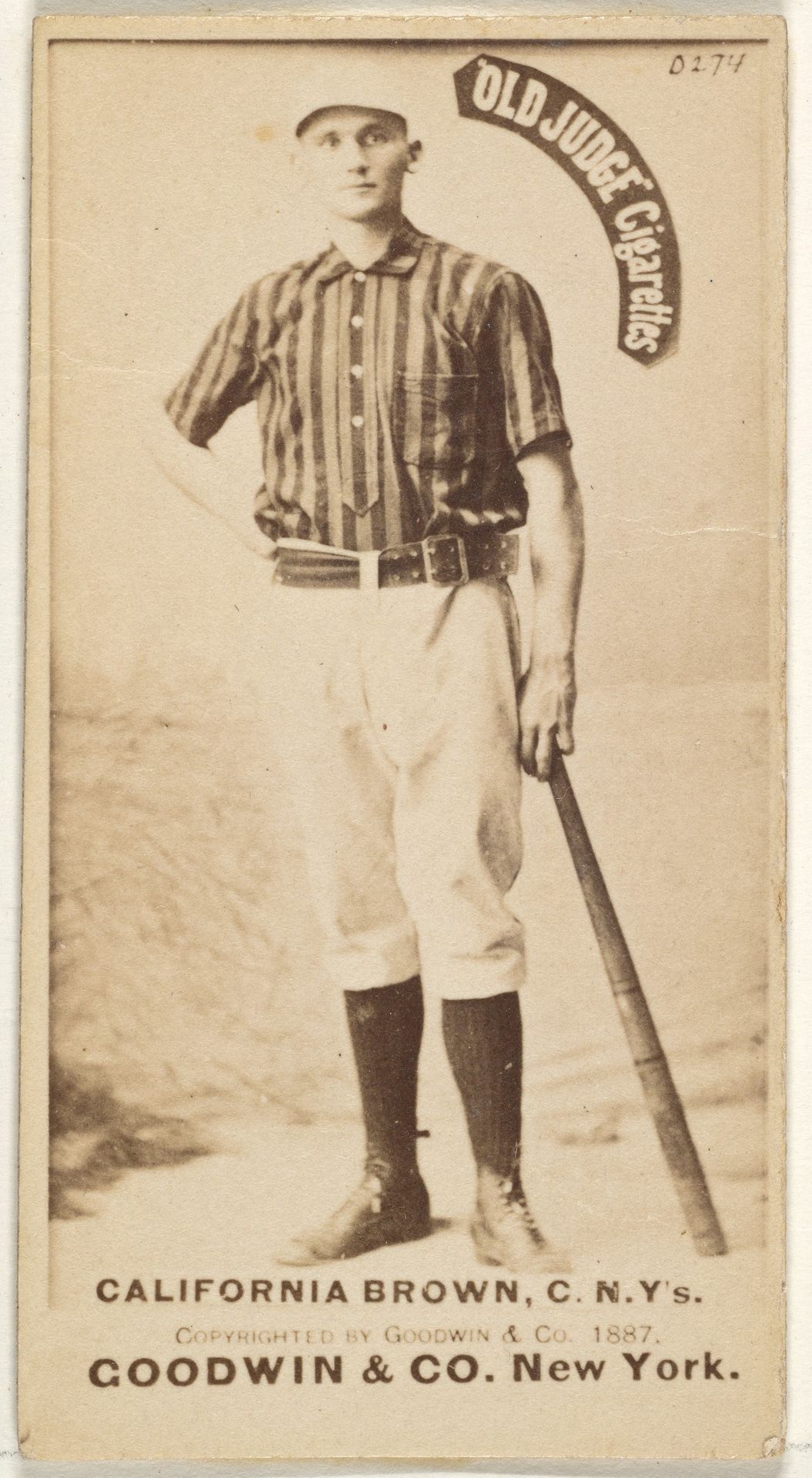 William "California" Brown, Catcher, New York, from the Old Judge series (N172) for Old Judge Cigarettes by Goodwin & Company