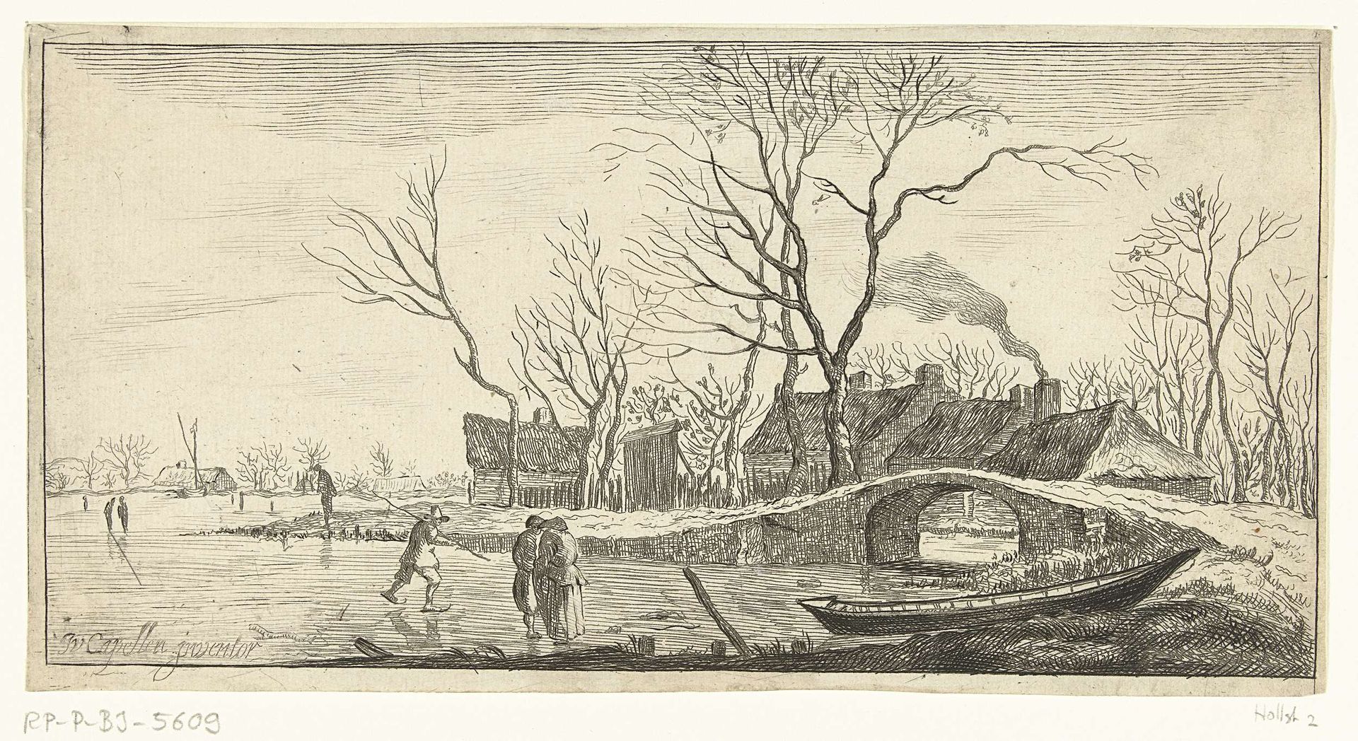 Winterlandschap met een stenen brug by Jan van de Cappelle