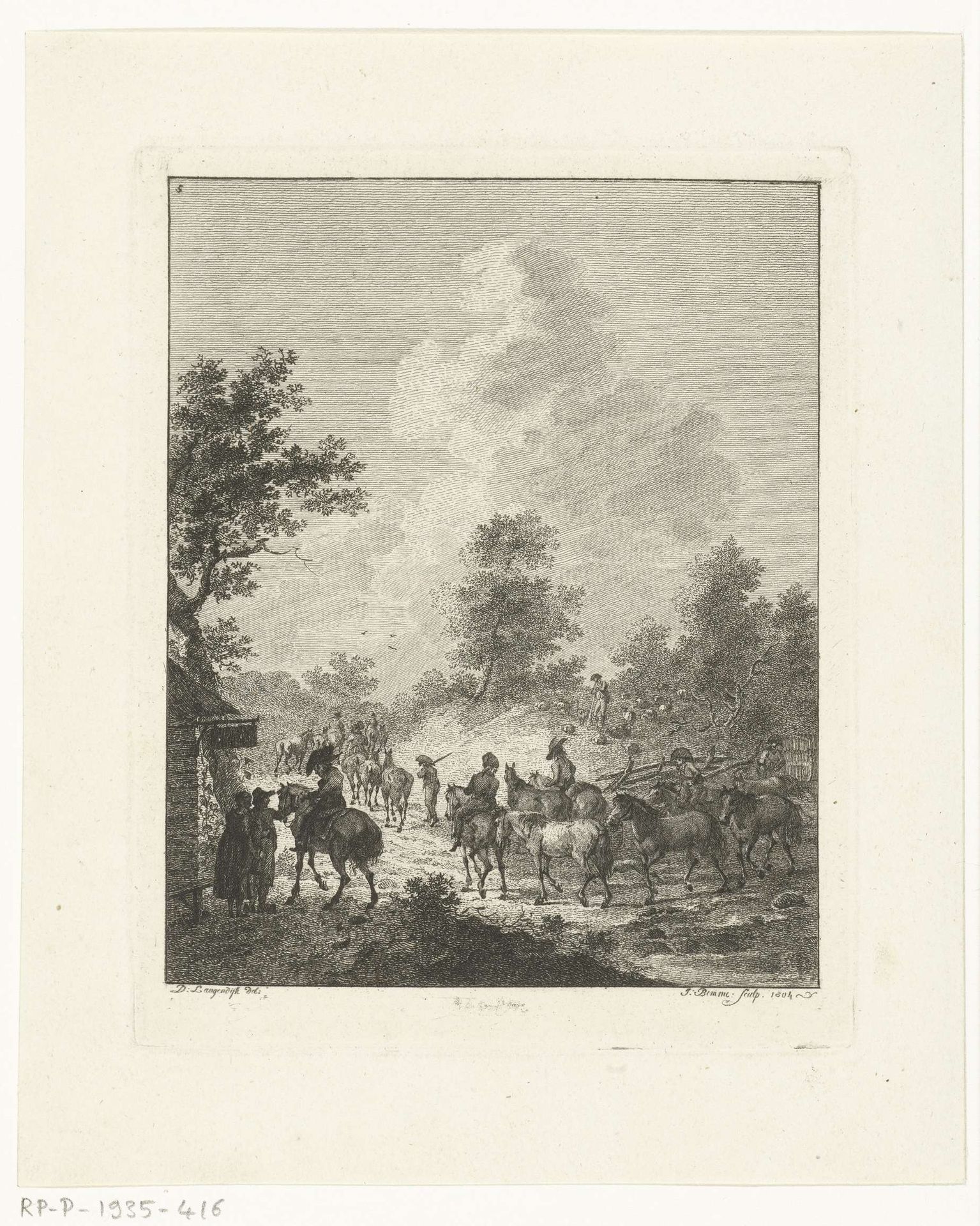 Een groep cavaleriepaarden bij een herberg by Joannes Bemme