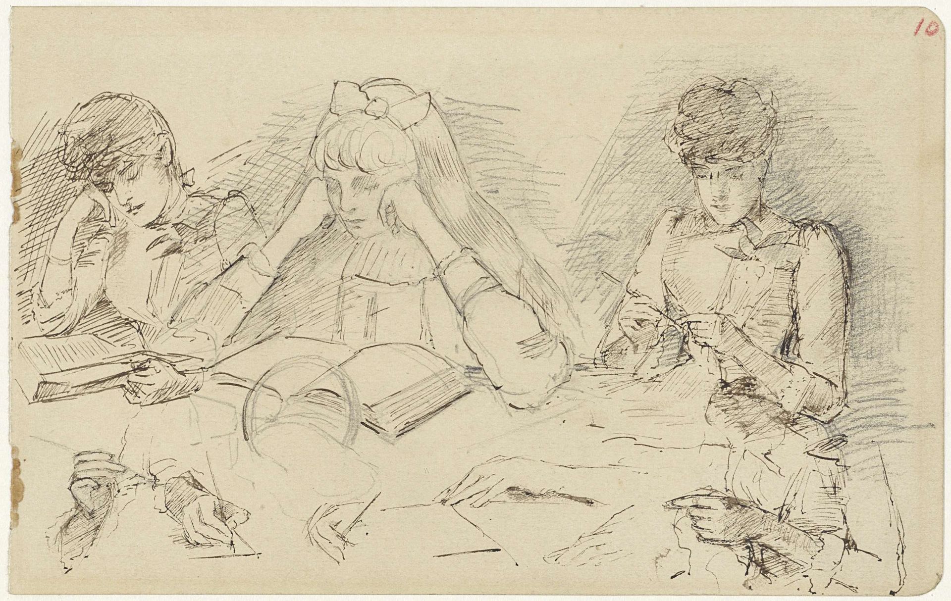 Studies van handwerkende en lezende vrouwen by Jozef Israëls