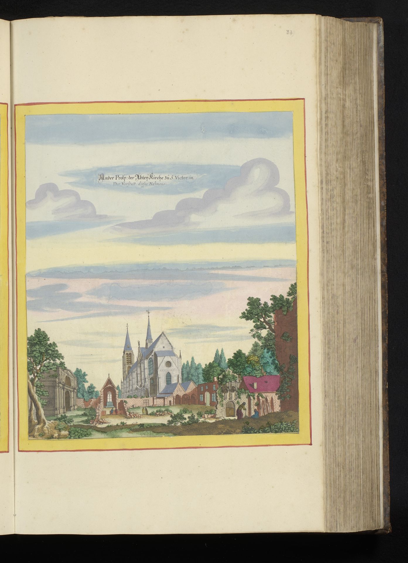 Gezicht op de abdijkerk van Saint-Victor te Parijs by Matthäus (II) Merian