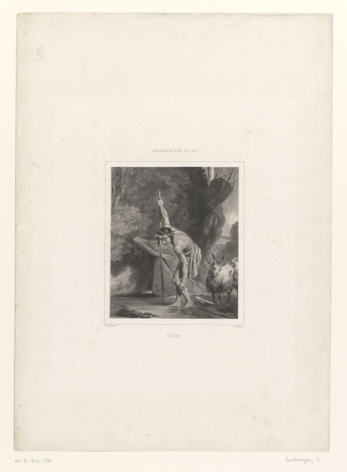 Jonge geitenhoeder bij een beek by Louis Boulanger