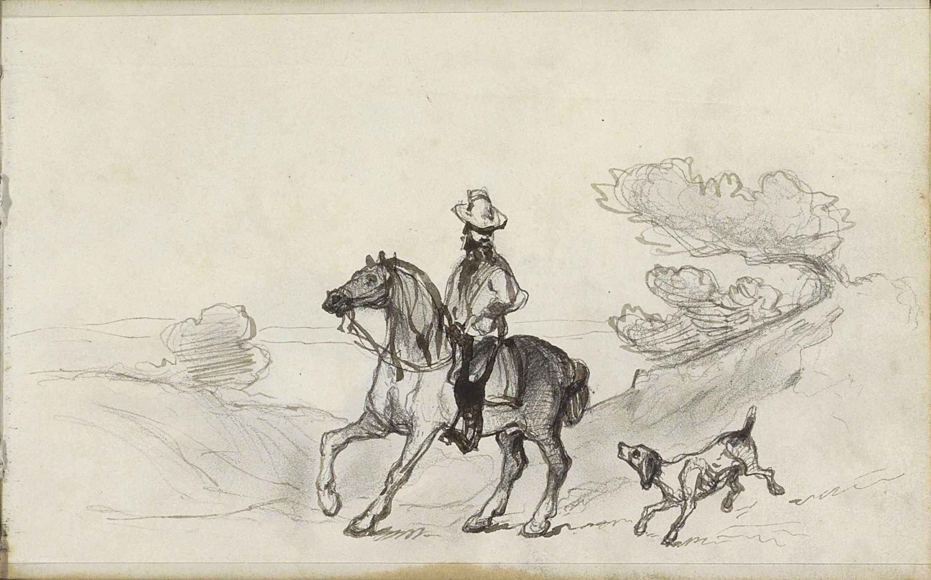 Ruiter met hond op een landweg by Johannes Tavenraat