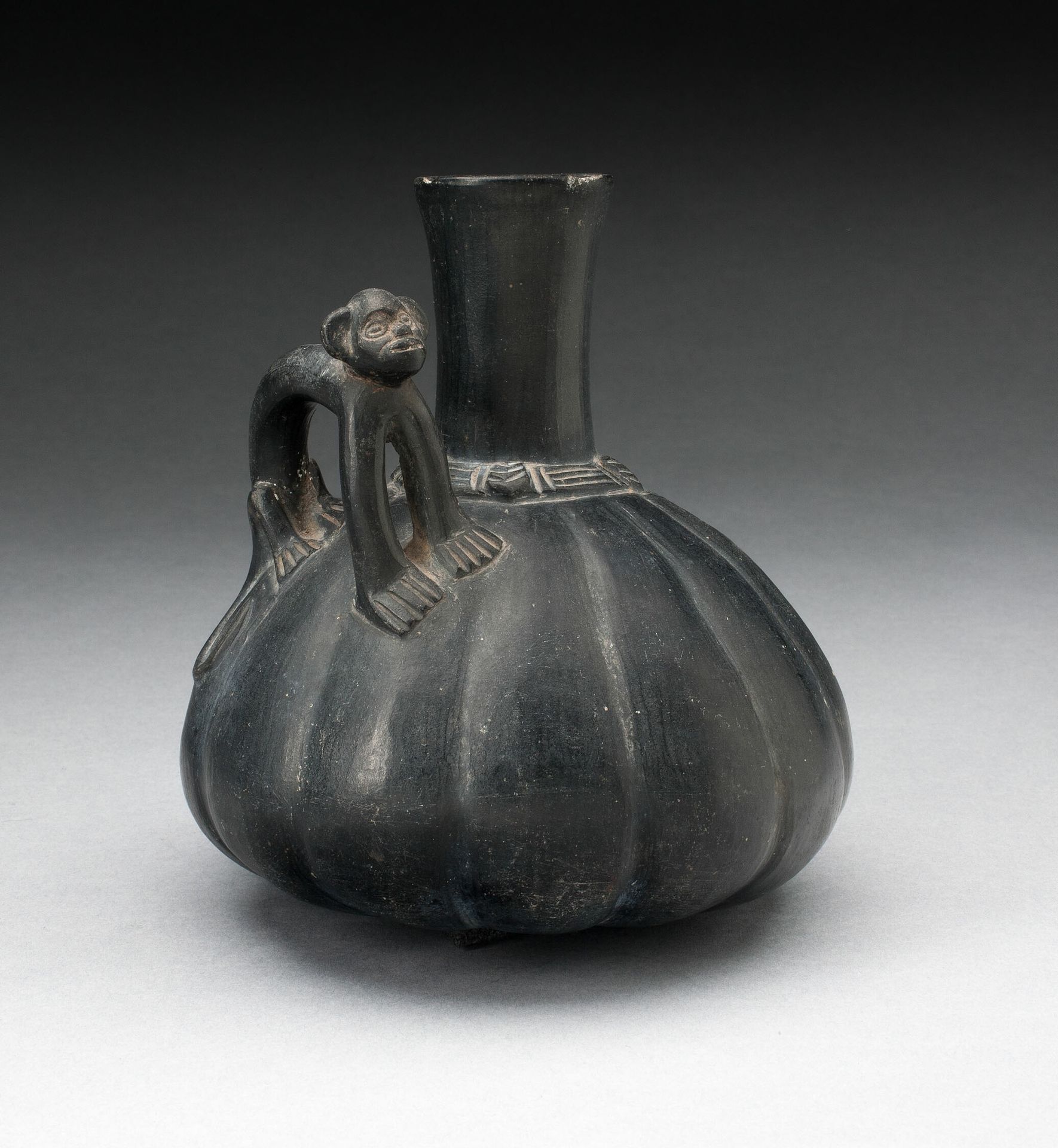 Gourd-Shaped Blackware Jar with Standing Puma on Shoulder by Salinar