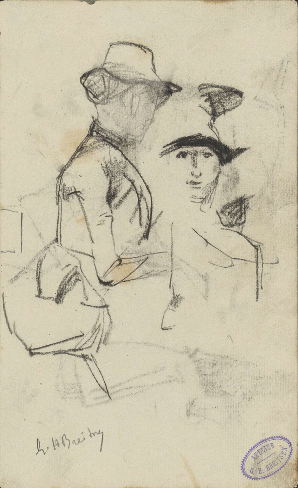 Twee studies van een zittende vrouw met hoed by George Hendrik Breitner