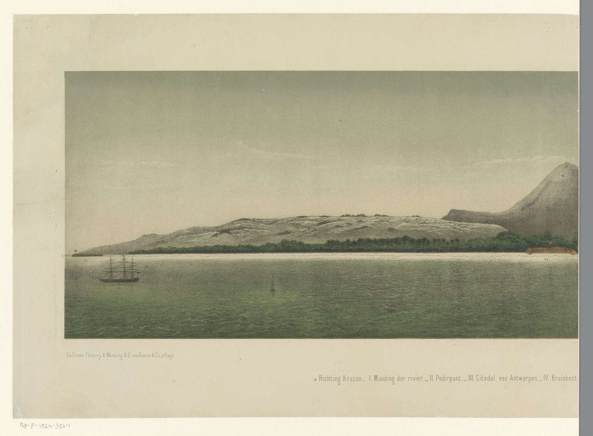 Gezicht op de kust van Groot-Atjeh, met voor de kust de vloot van de Eerste Atjeh-expeditie, eerste deel by C.A. Whitten