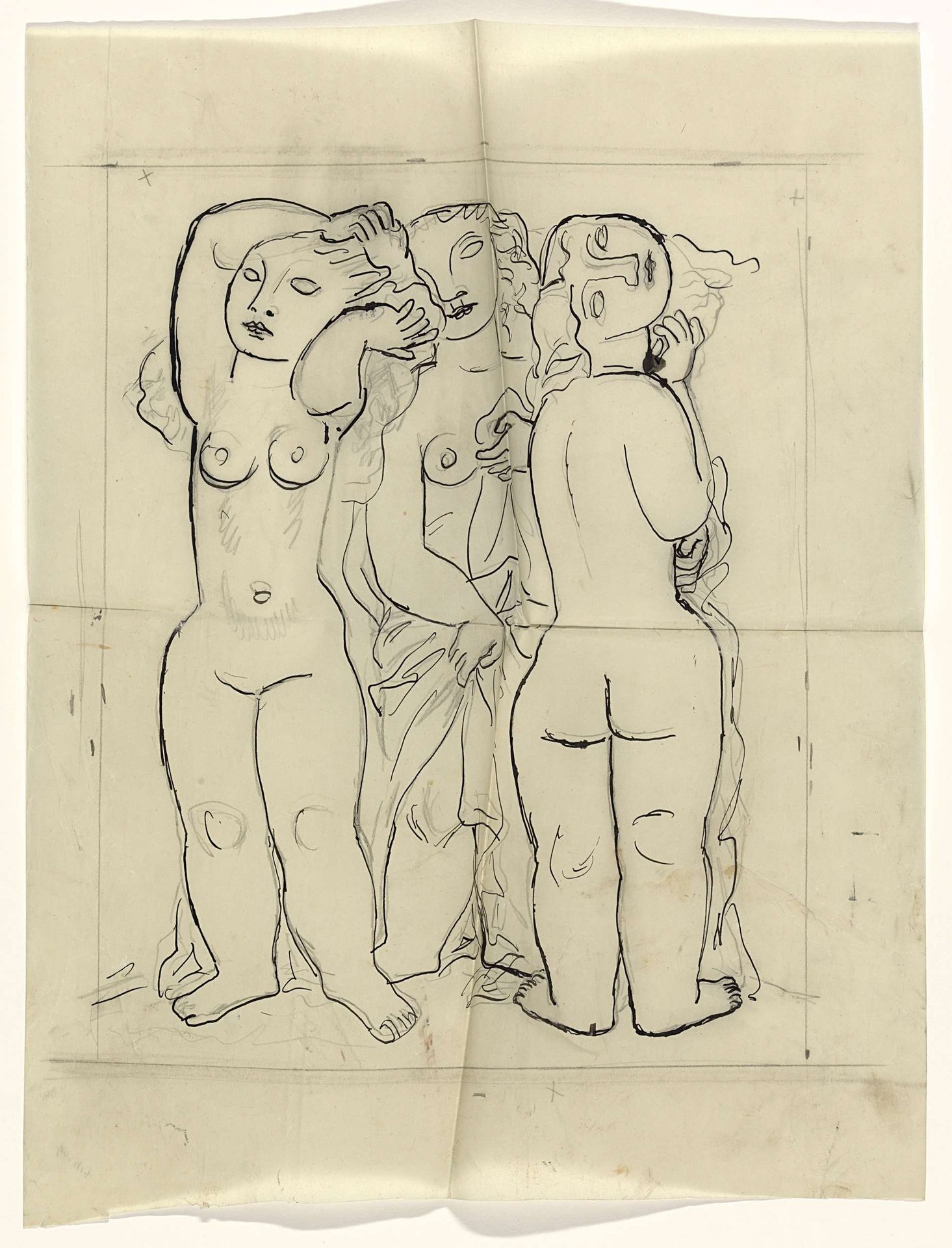 Drie naakte staande vrouwen by Leo Gestel