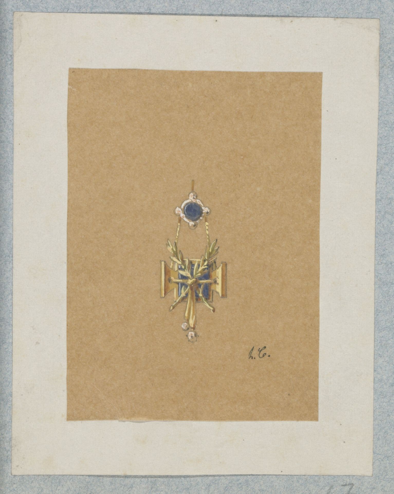 Ontwerp voor hanger met gekruiste palmtakken by Henri Cameré