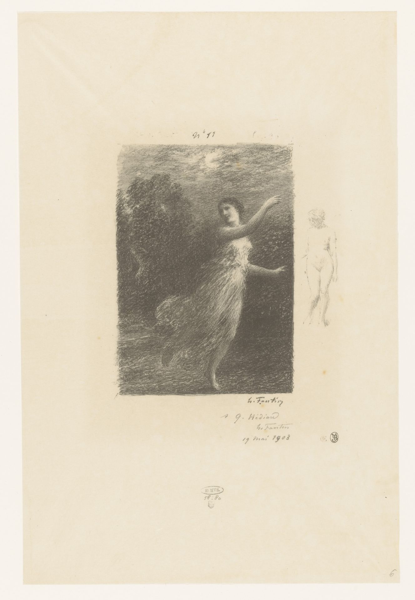 Nimf vlucht weg voor sater by Henri Fantin-Latour