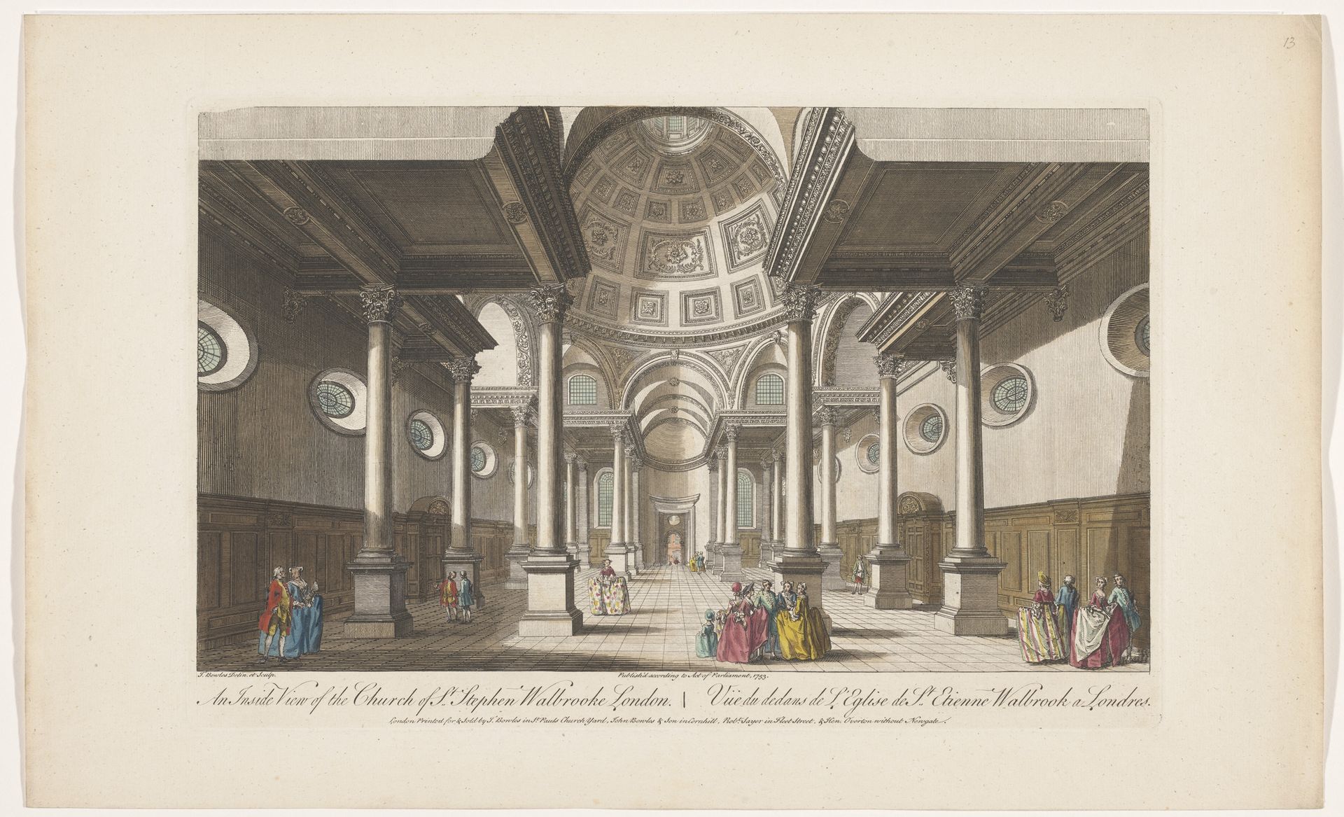 Gezicht op het interieur van de kerk Saint Stephen Walbrook te Londen by Robert Sayer