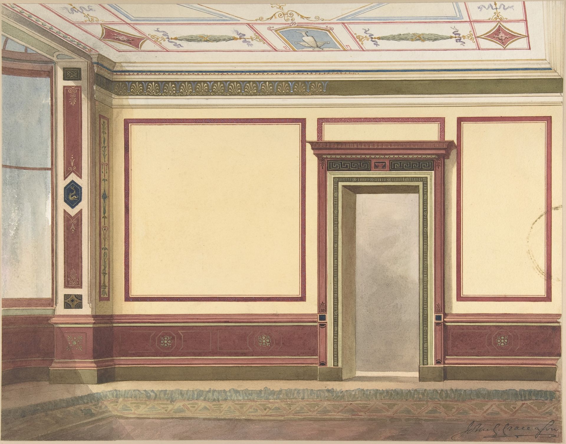 Dining Room Elevation in a Simplified Third Pompeian Style by John Gregory Crace