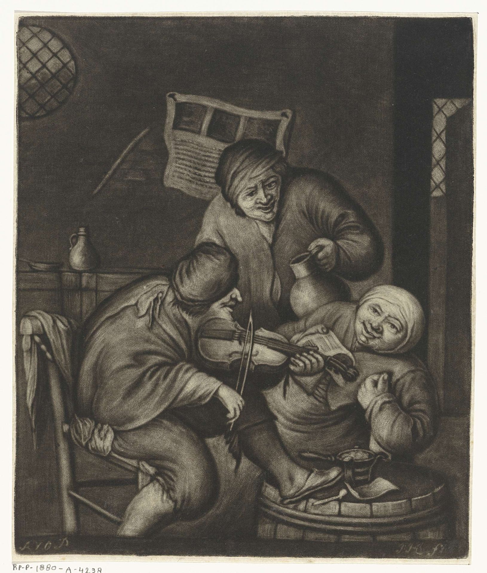 Twee mannen en een vioolspeler by Jacob Hoolaart