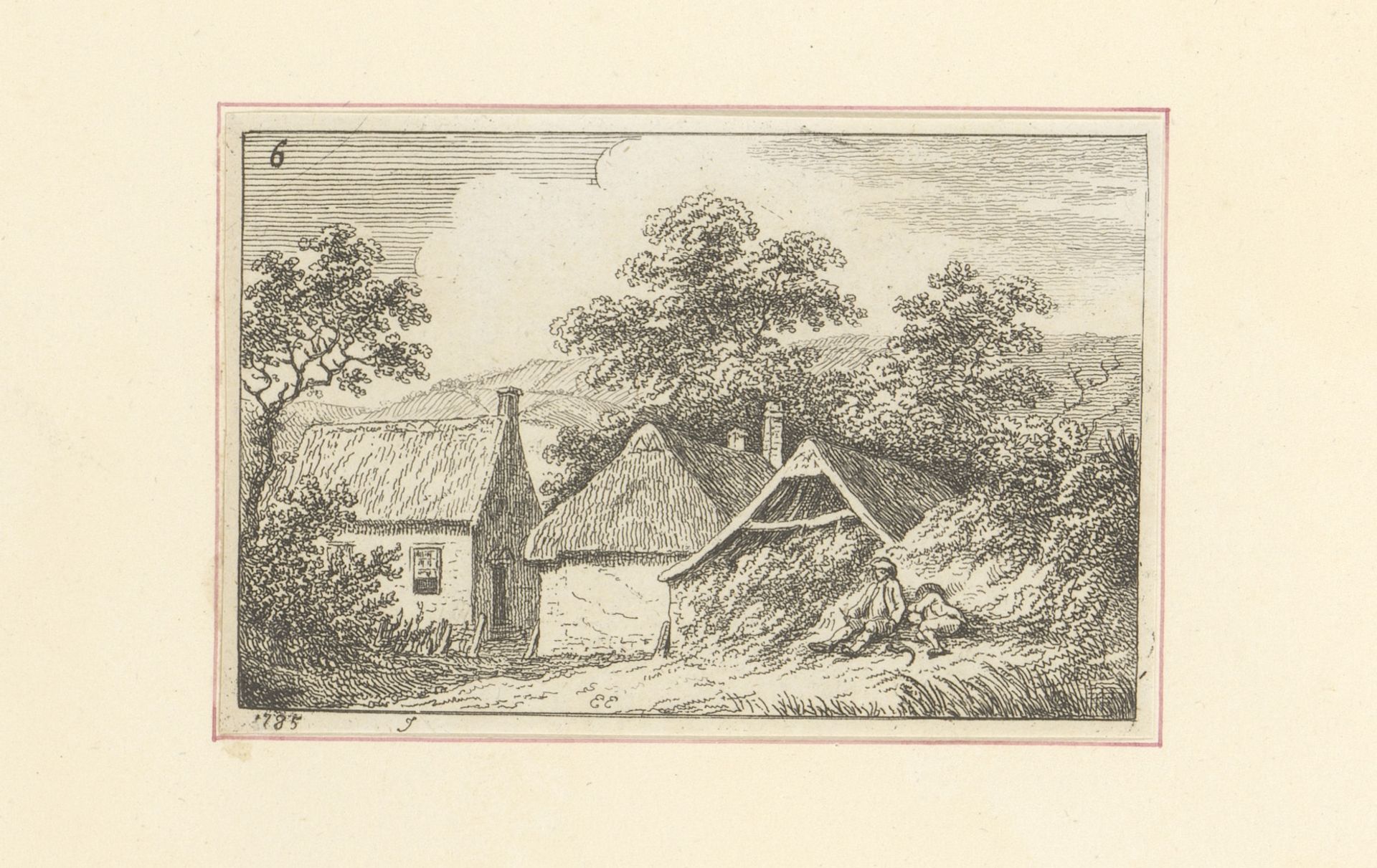 Landschap met rustende figuren bij een schuur een huis by Edward Edwards