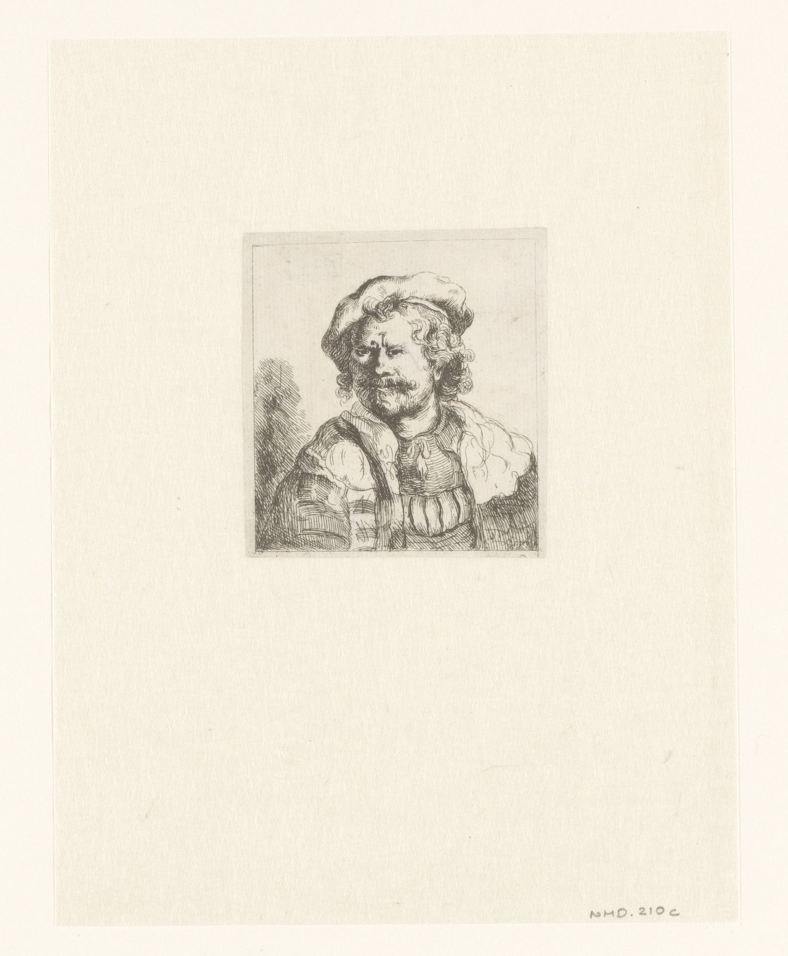 Self-portrait in a flat cap and embroidered dress by Constantino Cumano