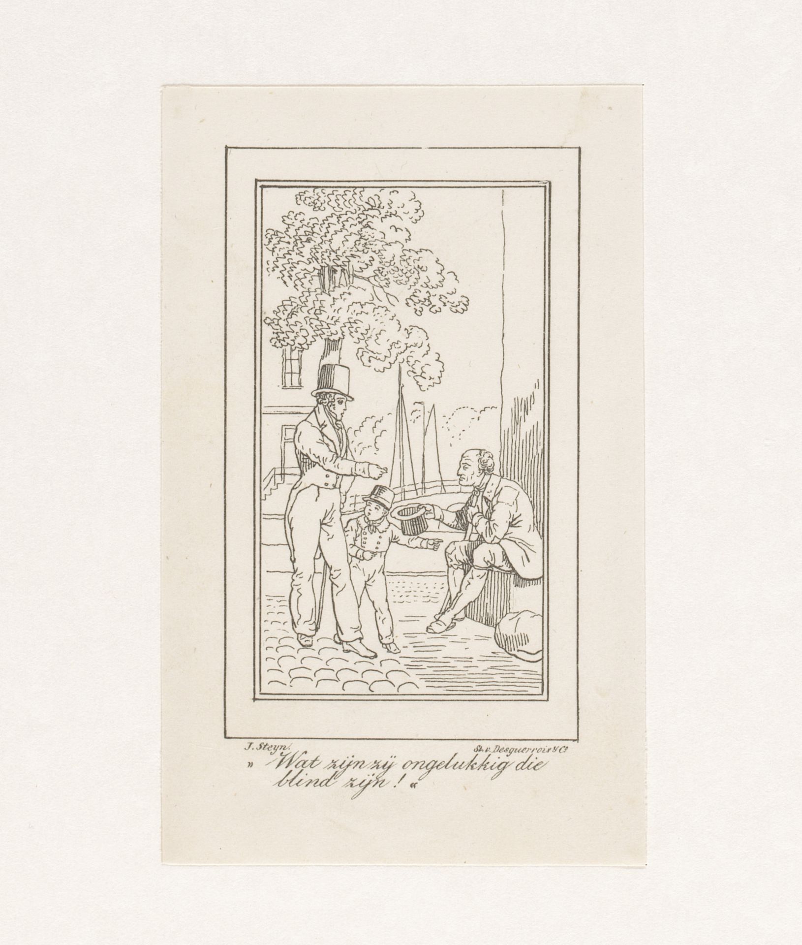Man en jongen bij blinde man by Johannes Steyn