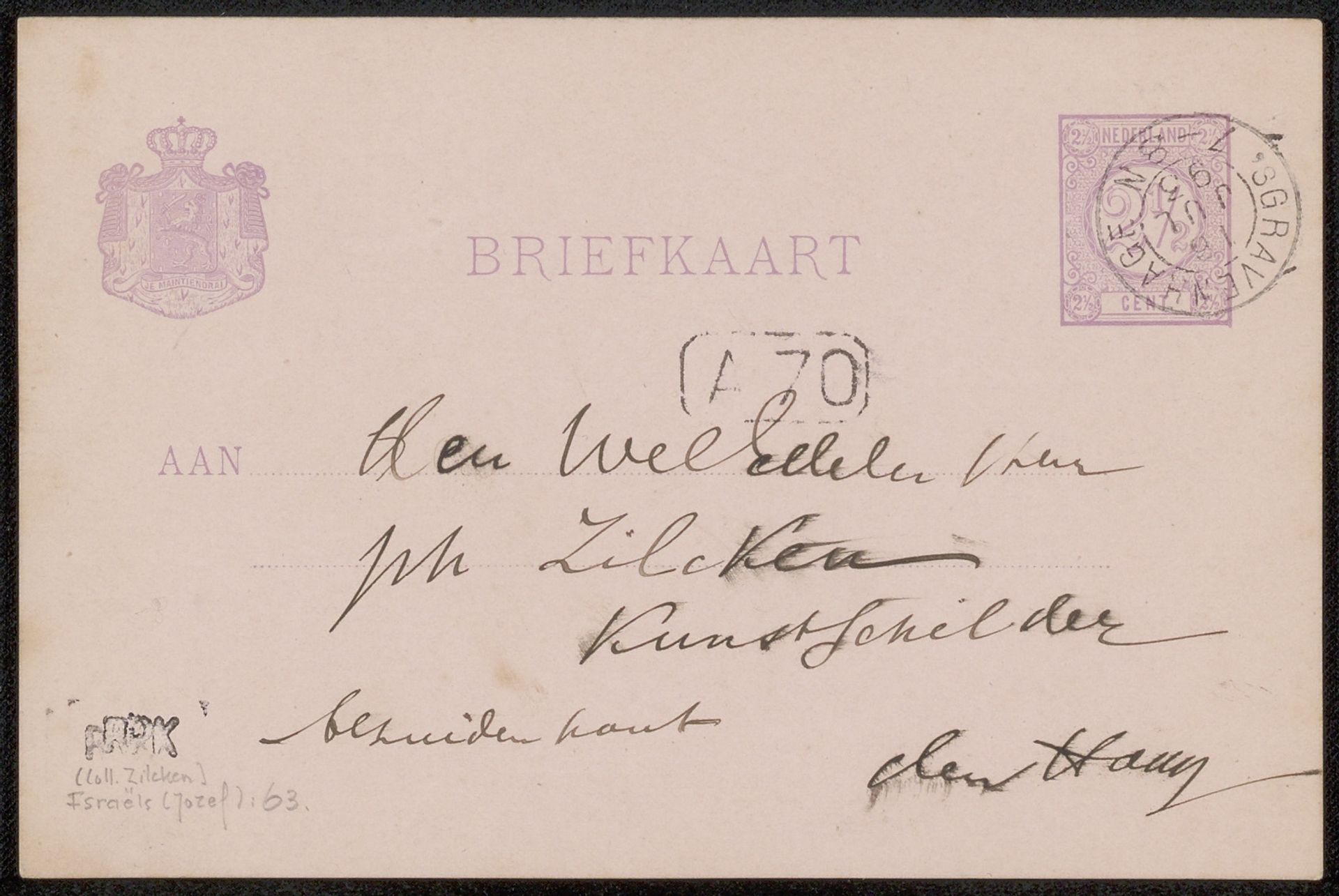 Briefkaart aan Philip Zilcken by Jozef Israëls