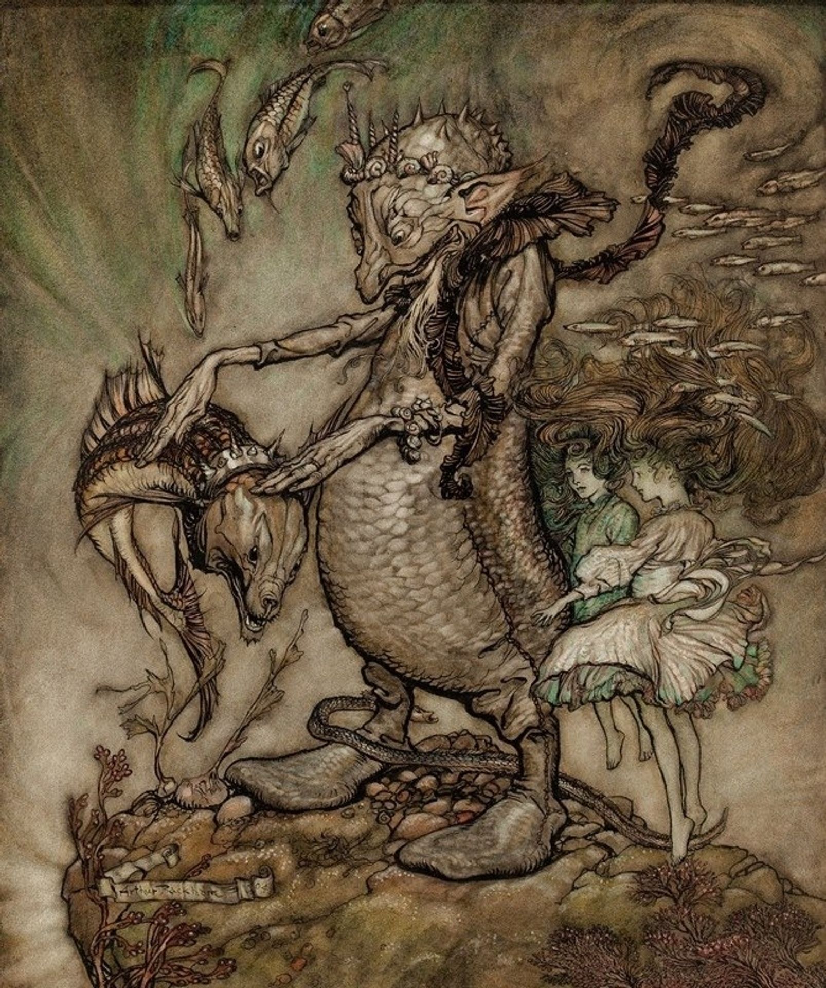 The Fish King and the Dog Fish by Arthur Rackham