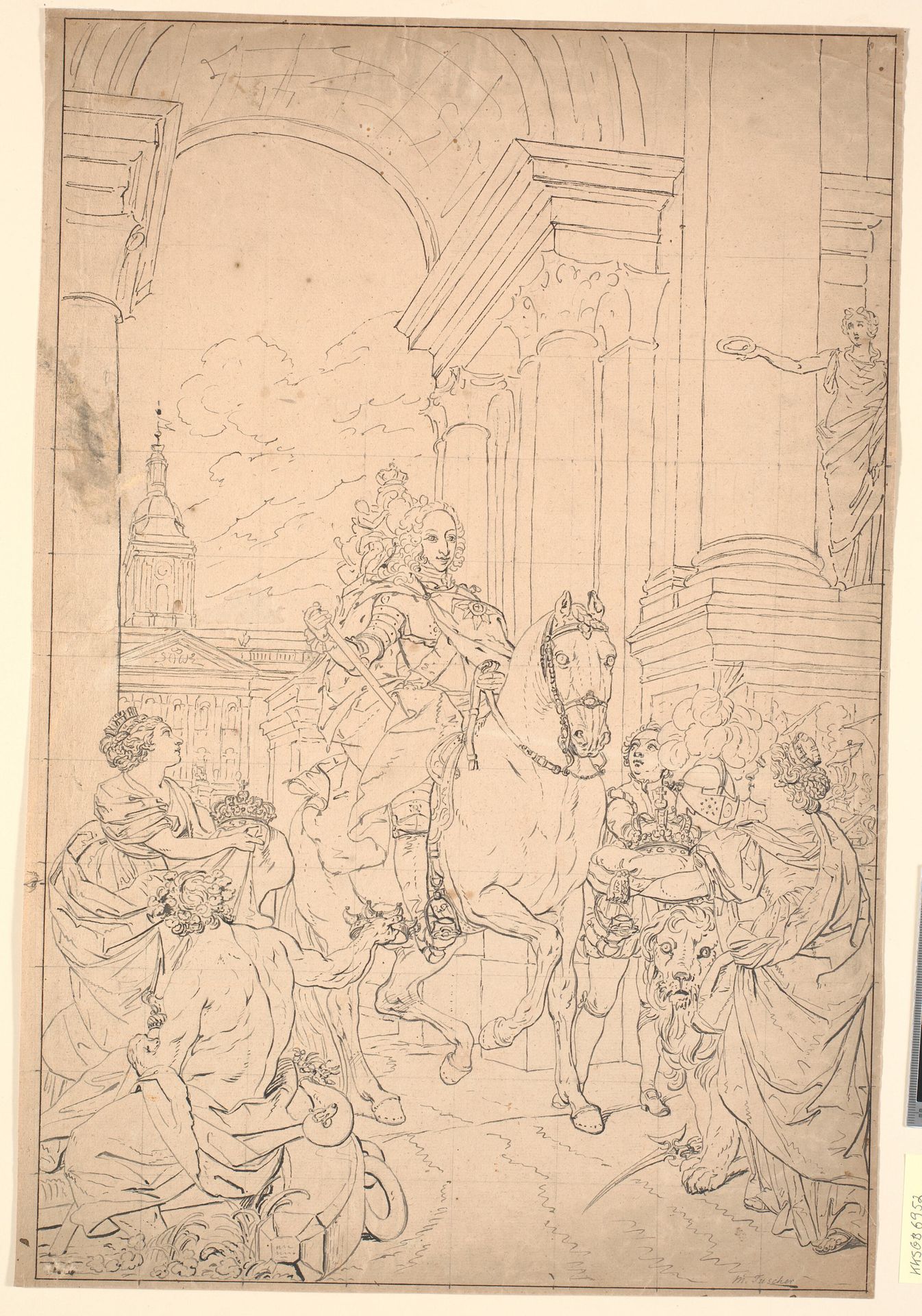 Udkast til maleriet: Danmark og Norge hylder Chr. VI (brændt med Christiansborg 1794) by Marcus Tuscher