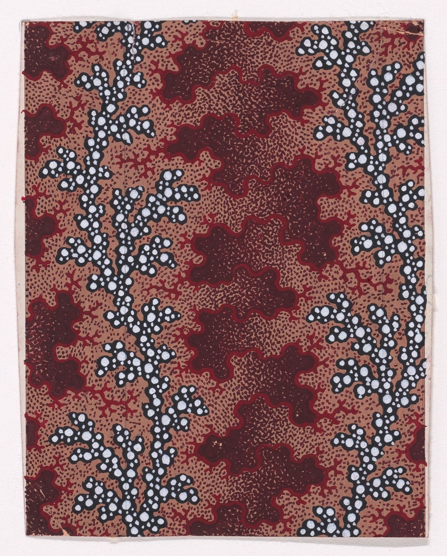 Textile Design with Vertical Undulating Garlands of Pearls Separated by Vertical Strips of Vermicular Pattern over a Stippled Background by Anonymous