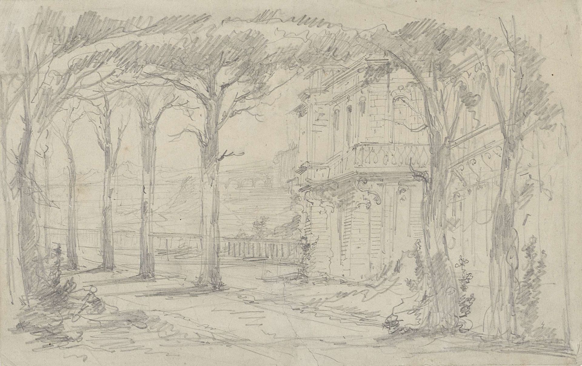 Huis achter een laan met bomen by Maxime Lalanne