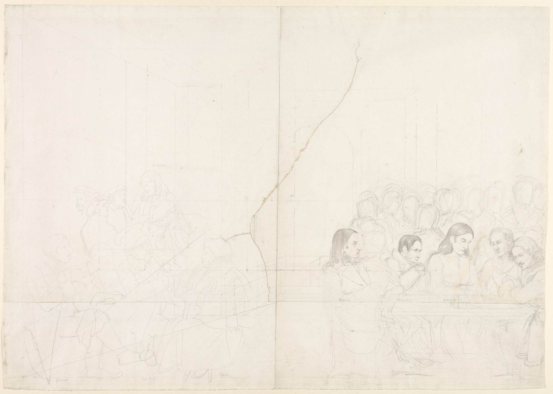 Zweiter Entwurf für das Gruppenbildnis der deutschen Künstler im Café Greco in Rom, zusammengesetzt aus vier Blatt by Carl Philipp Fohr