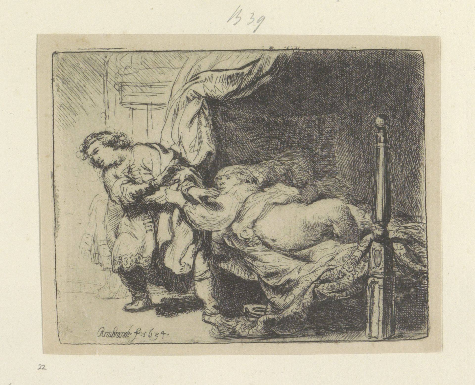 Jozef en de vrouw van Potifar by Rembrandt van Rijn