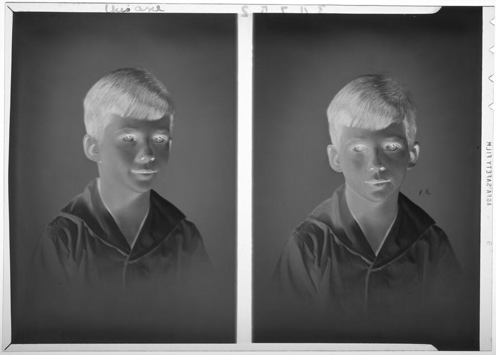 Untitled (double studio portrait of boy wearing shirt with large white collar) by Martin Schweig