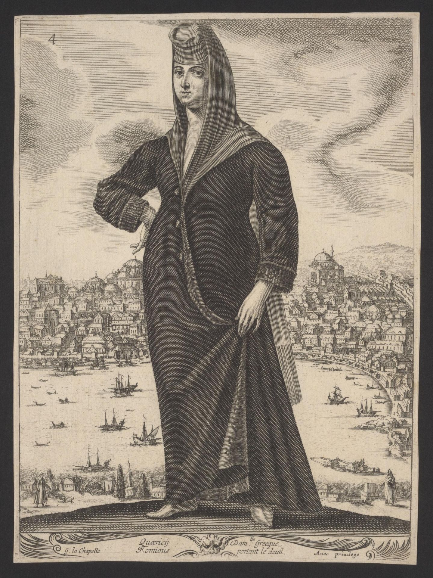 Plate 4: Greek Woman in Mourning Clothes by Nicolas Cochin