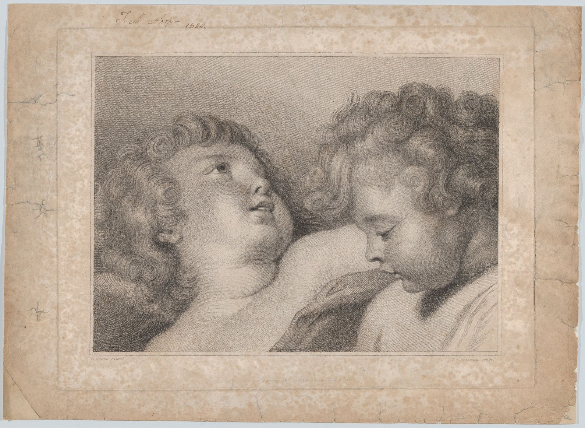 Two heads of cherubs by Thomas Cheesman