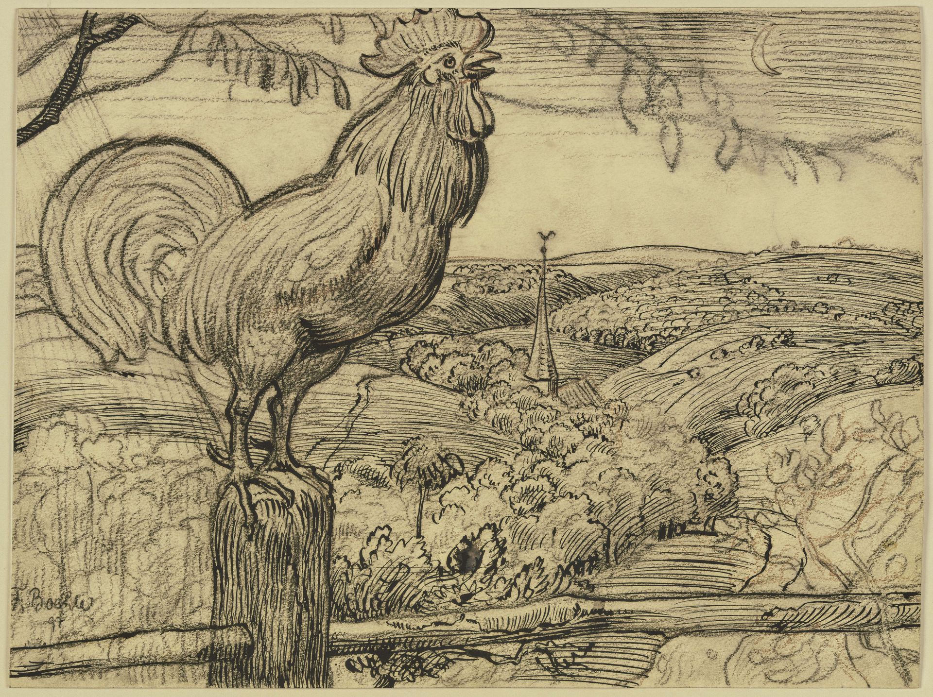 Crowing cock by Fritz Boehle