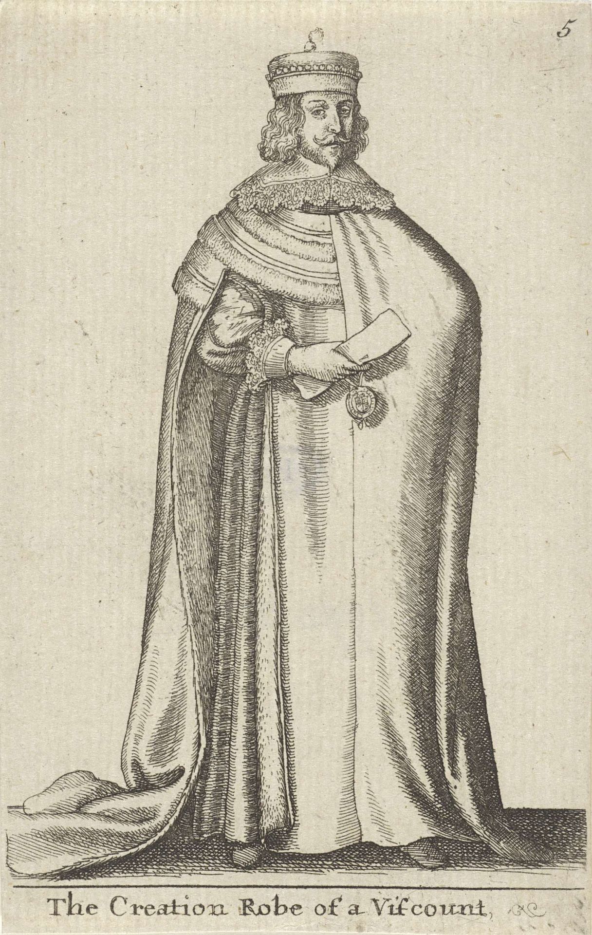 Ceremoniële kledij van een Engelse burggraaf by Wenceslaus Hollar